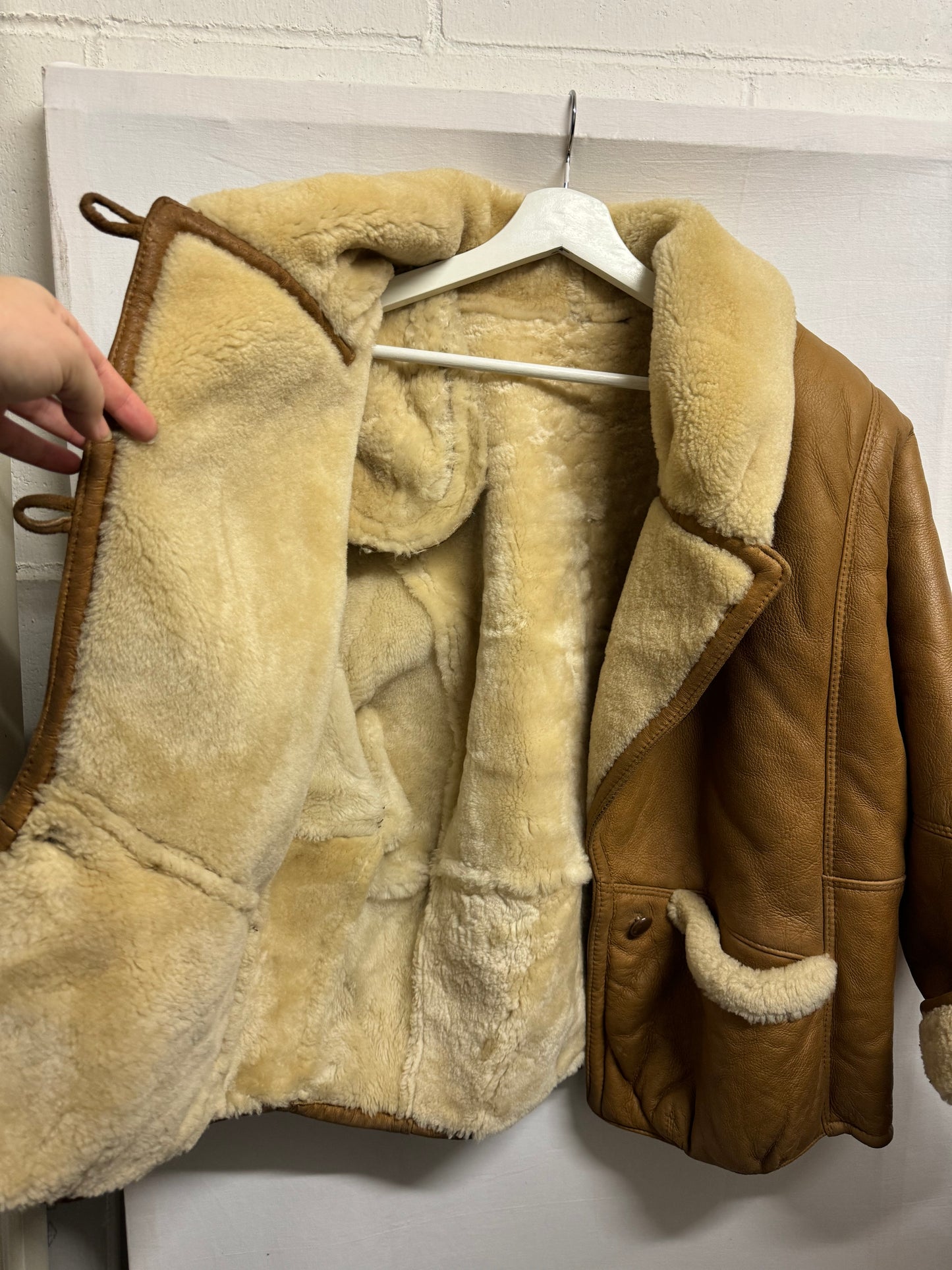 Montone aviator originale Shearling in pelle caramello, rara taglia piccola da donna