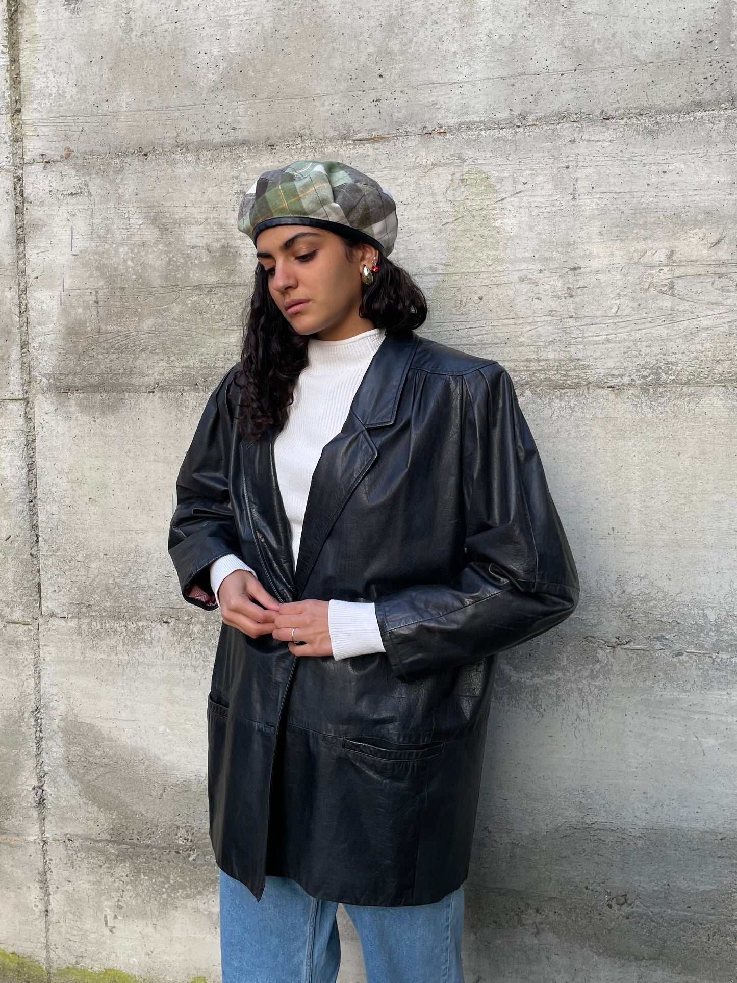 Giacca vera pelle nera 80s liscia