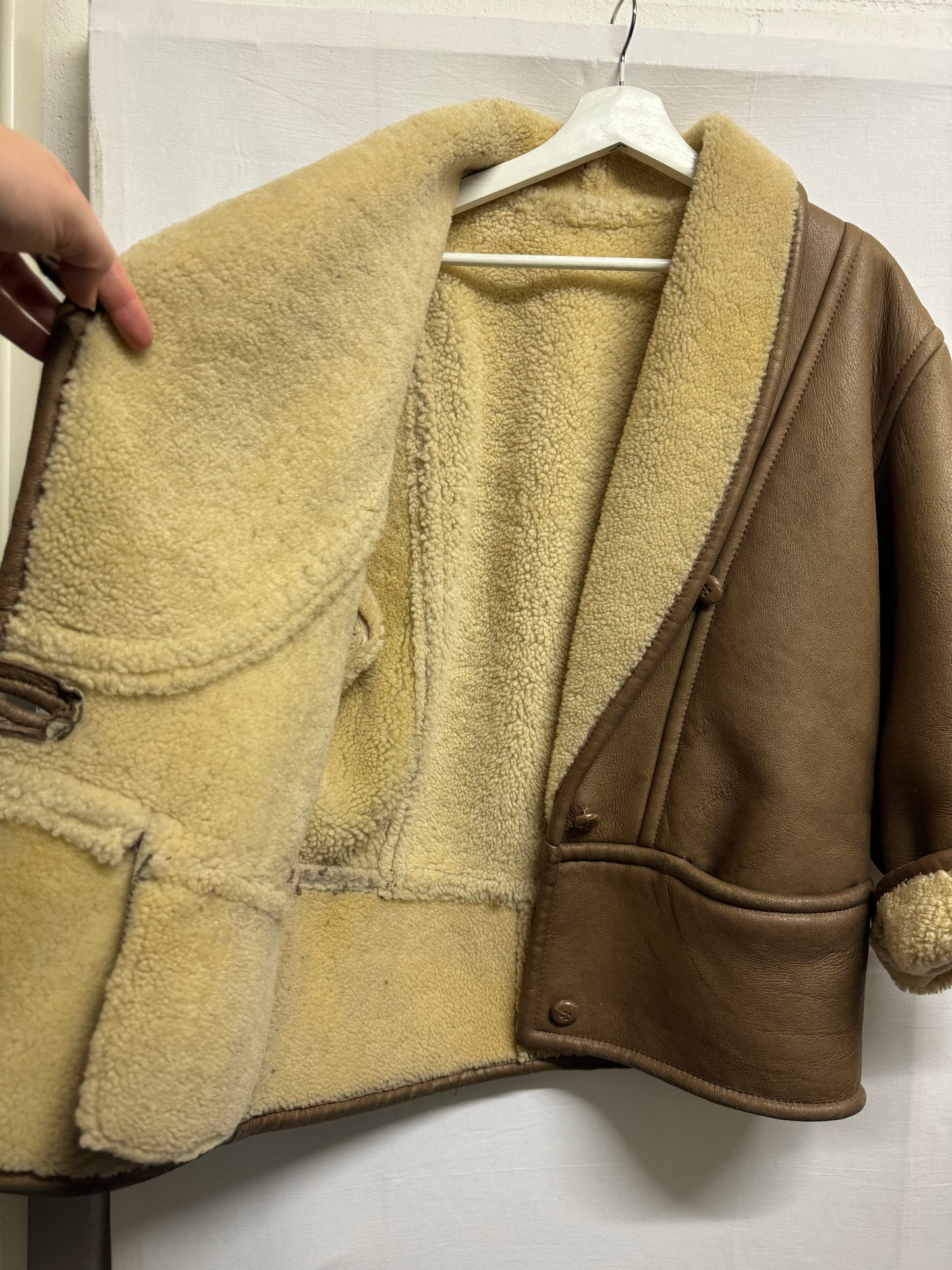 Montone originale Shearling in pelle nocciola, rara taglia piccola da donna
