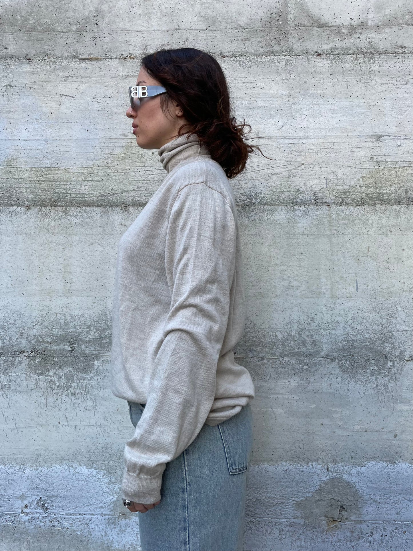 Dolcevita fine lungo sabbia, 100% lana merino