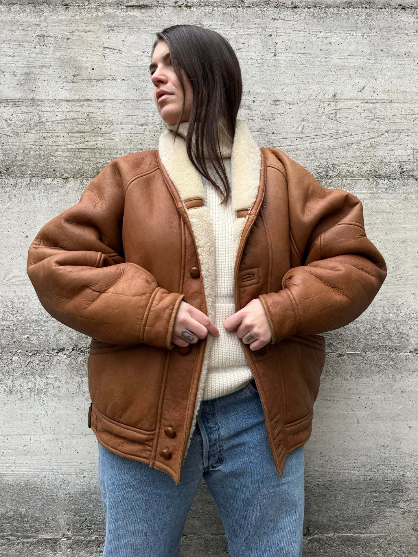 Bomber aviator Shearling caramello, taglia 52it uomo (L)