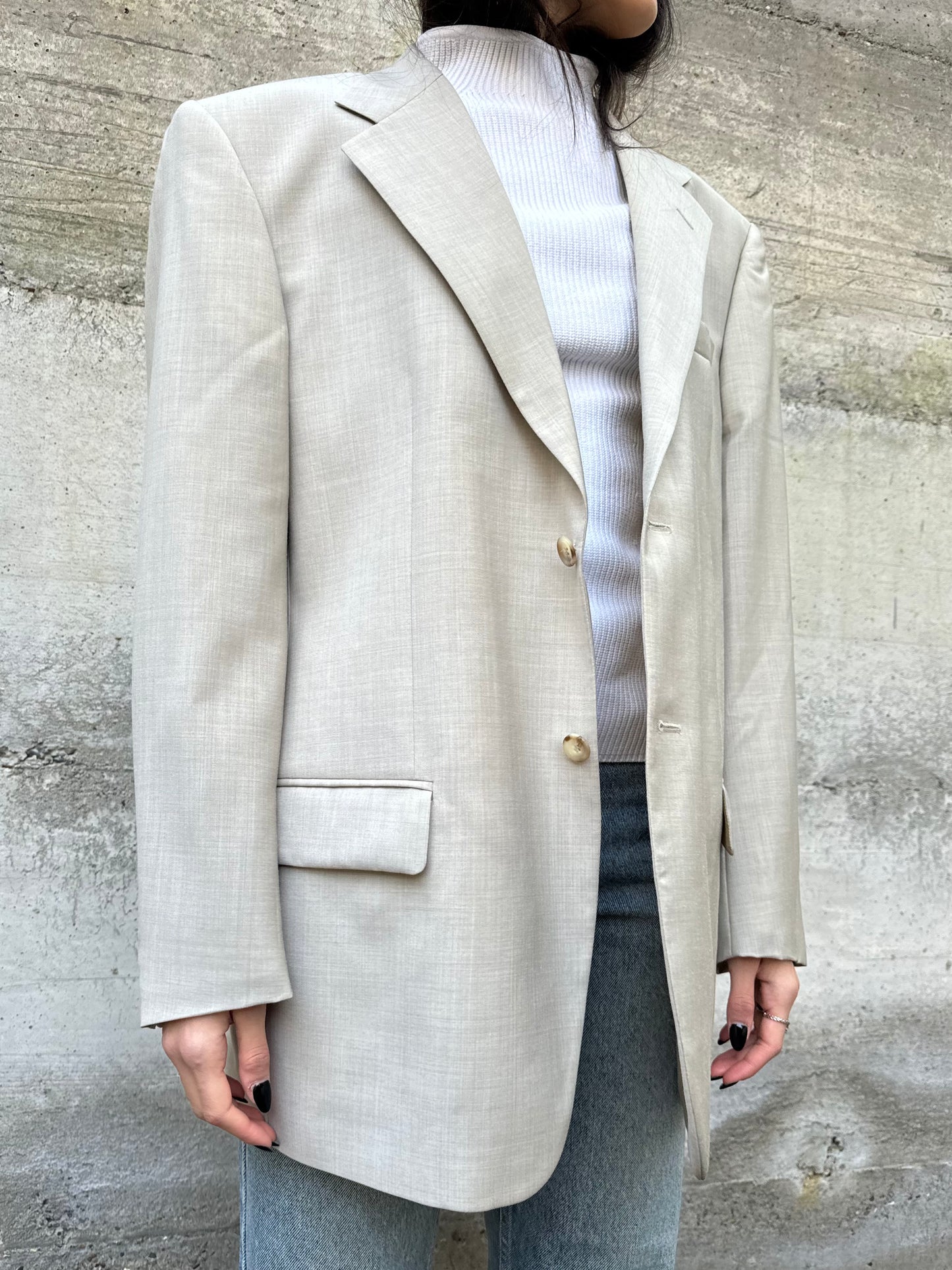 Blazer oversize sabbia in fresco lana