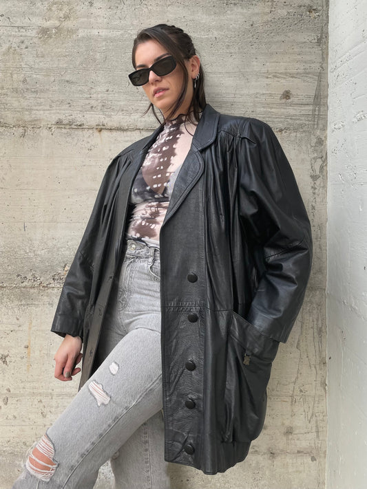 Giacca 80s vera pelle nera
