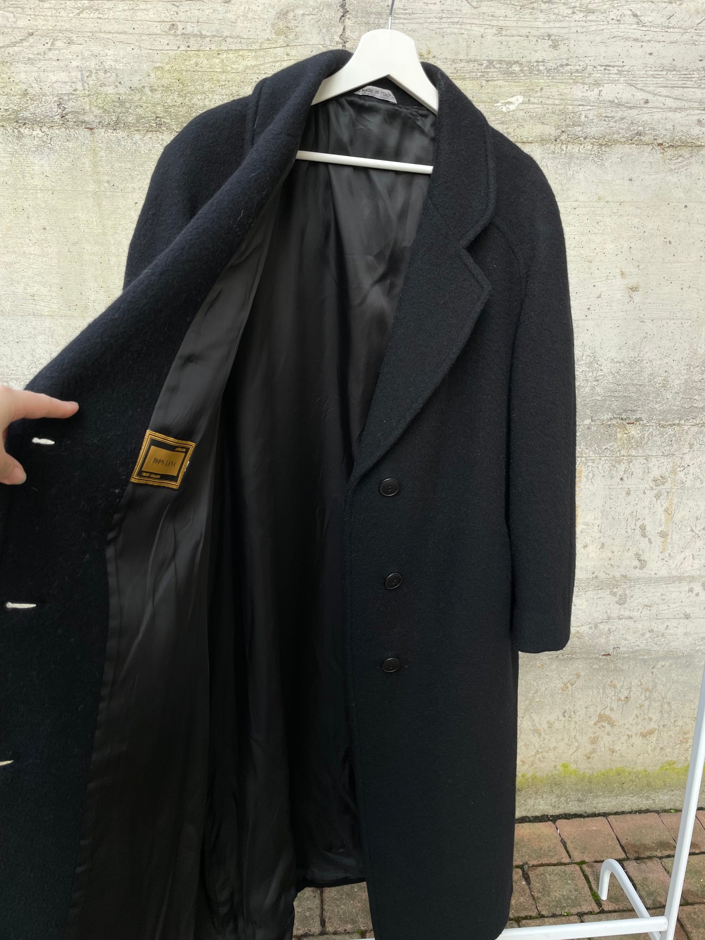Cappotto nero sartoriale 100% lana, taglia L