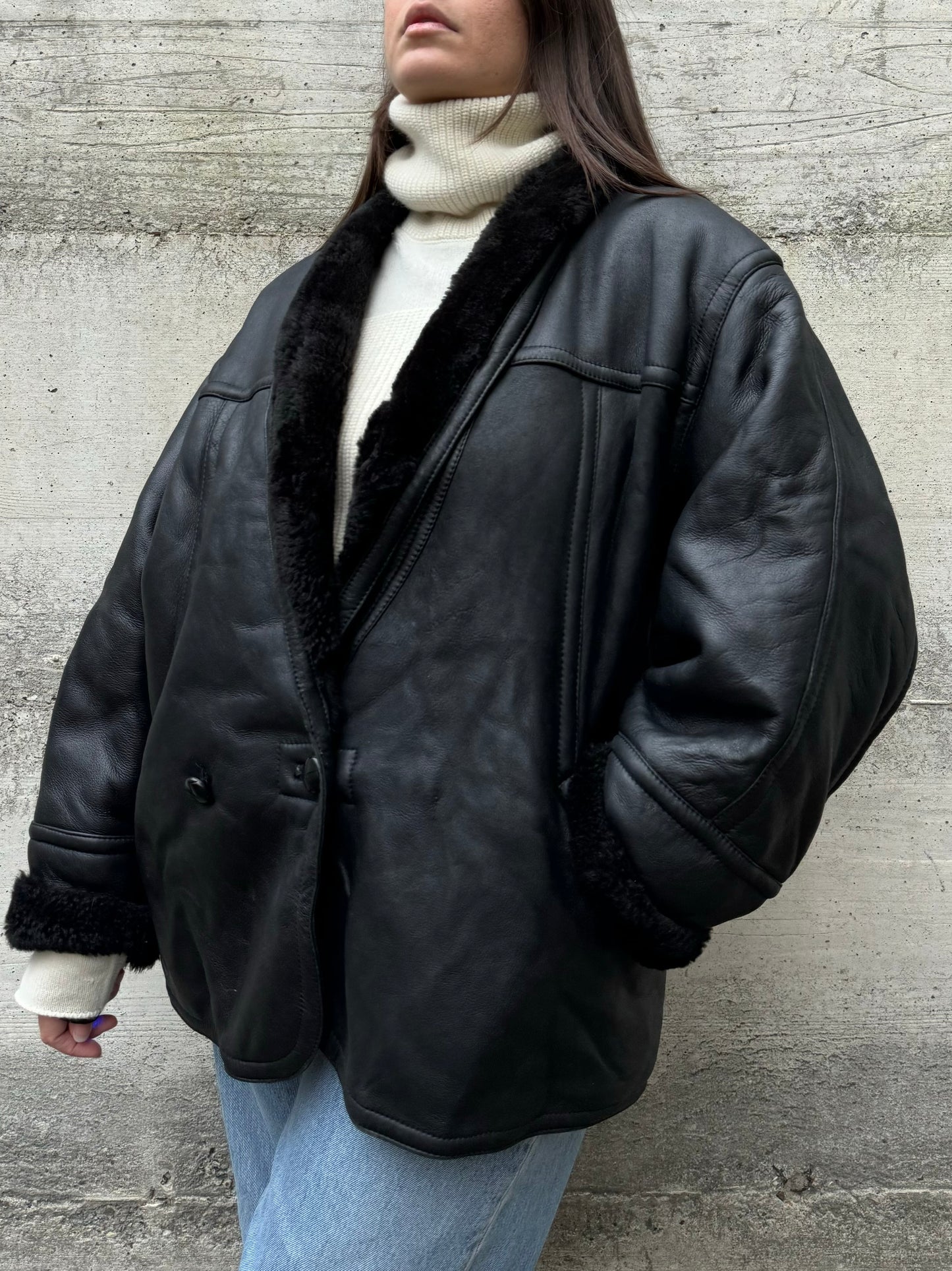 Montone Shearling 80s doppiopetto, in nappa, taglia 48it donna