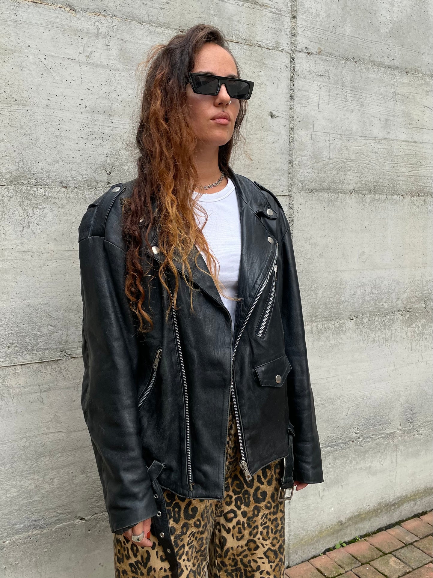 Chiodo vintage vera pelle nero, in nappa leggera, taglia XL