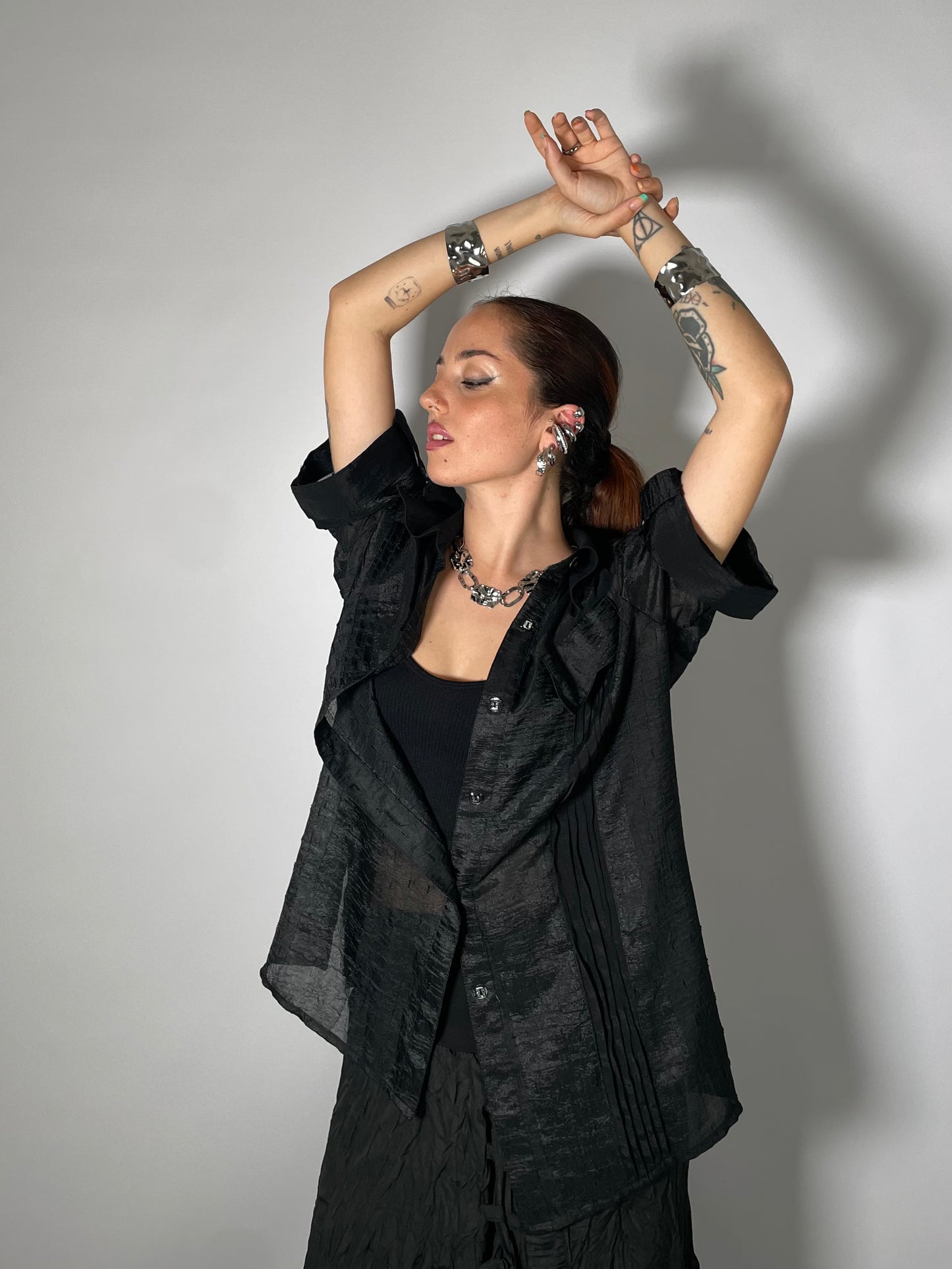 Maxi camicia sheer nera 100% viscosa - taglia unica