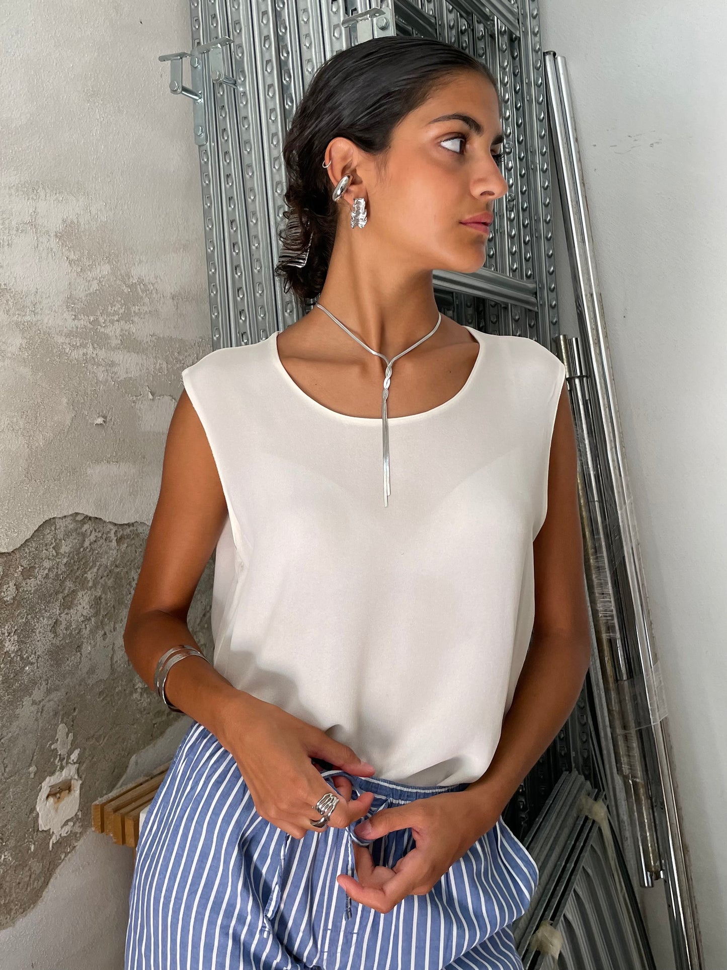 Top latte sartoriale 100% crepe di seta - taglia 44it