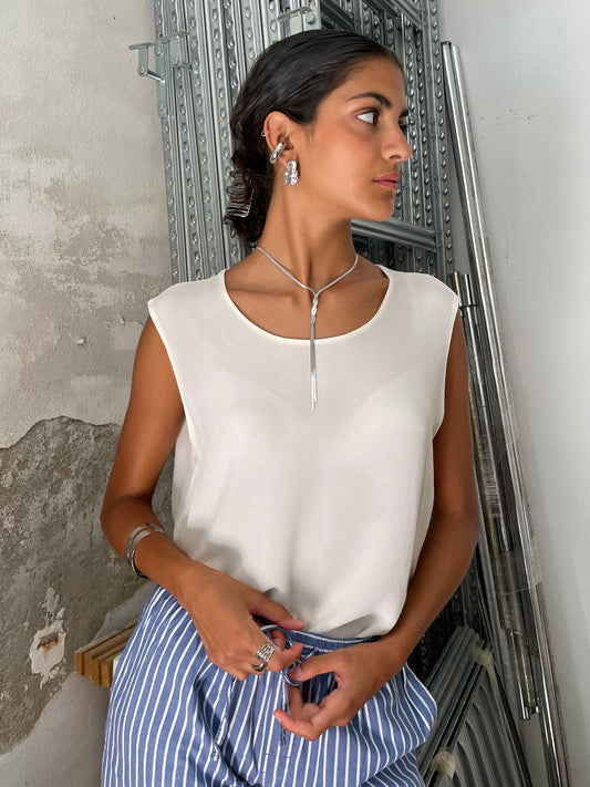 Top latte sartoriale 100% crepe di seta - taglia 44it