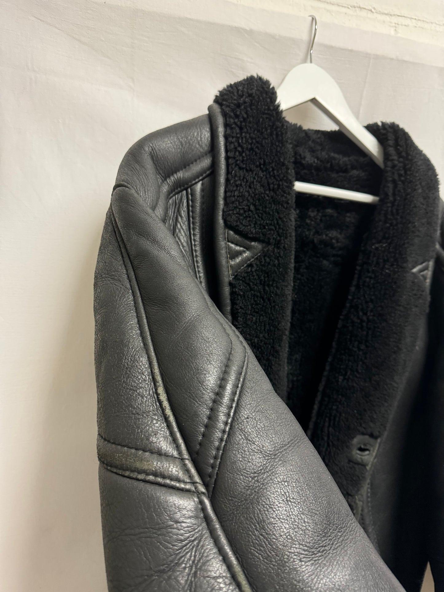 Bomber in montone Shearling nero, taglia 48it uomo