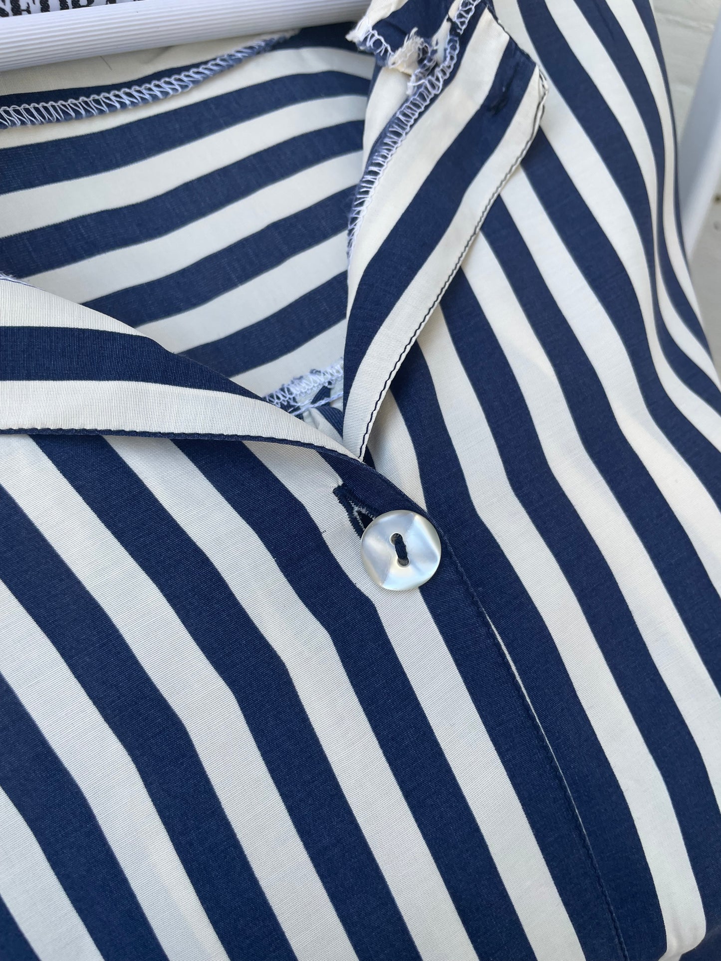 Camicetta sartoriale a righe bianca e blu, 100% viscosa, taglia L