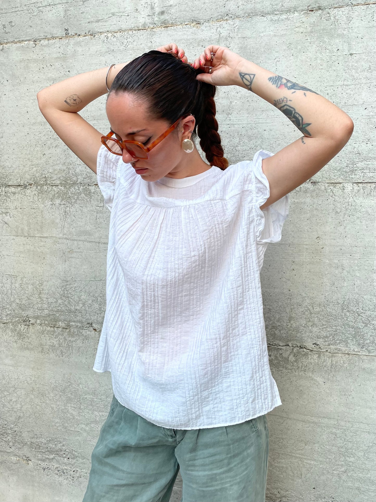 Blusa ampia in viscosa crespata bianca - taglia 46it