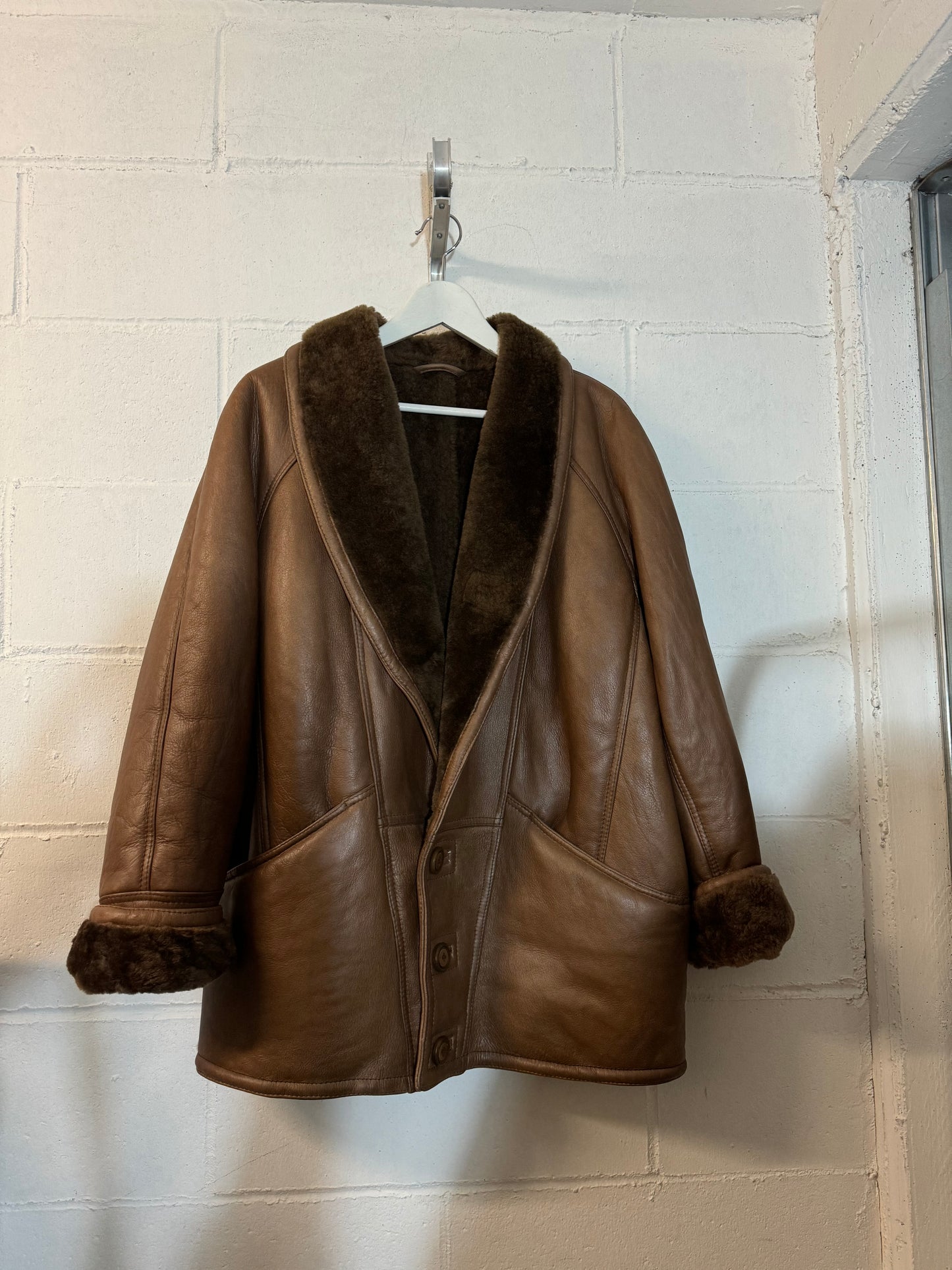 Montone Shearling cioccolato in nappa, a pelo raso, taglia 48it uomo (S/M)