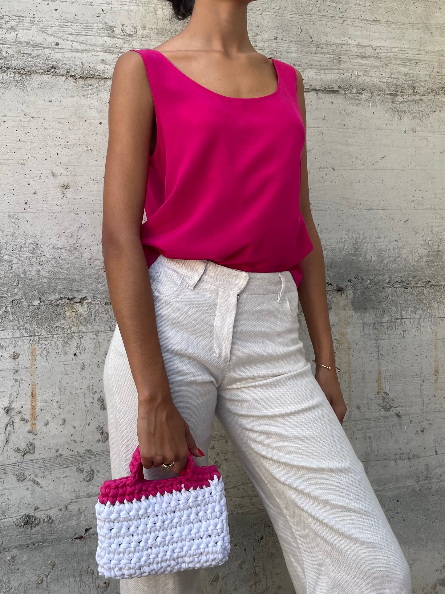 Top sartoriale in pura seta fucsia - taglia M