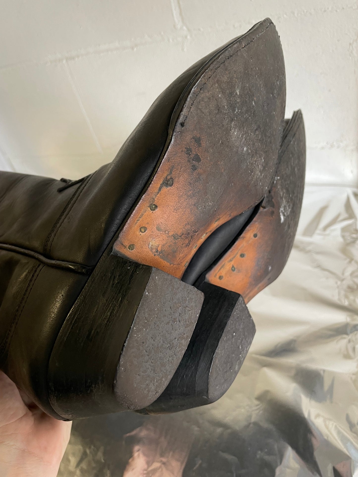 EU 39.5/40 - Texano vintage vera pelle nero liscio, tacco basso