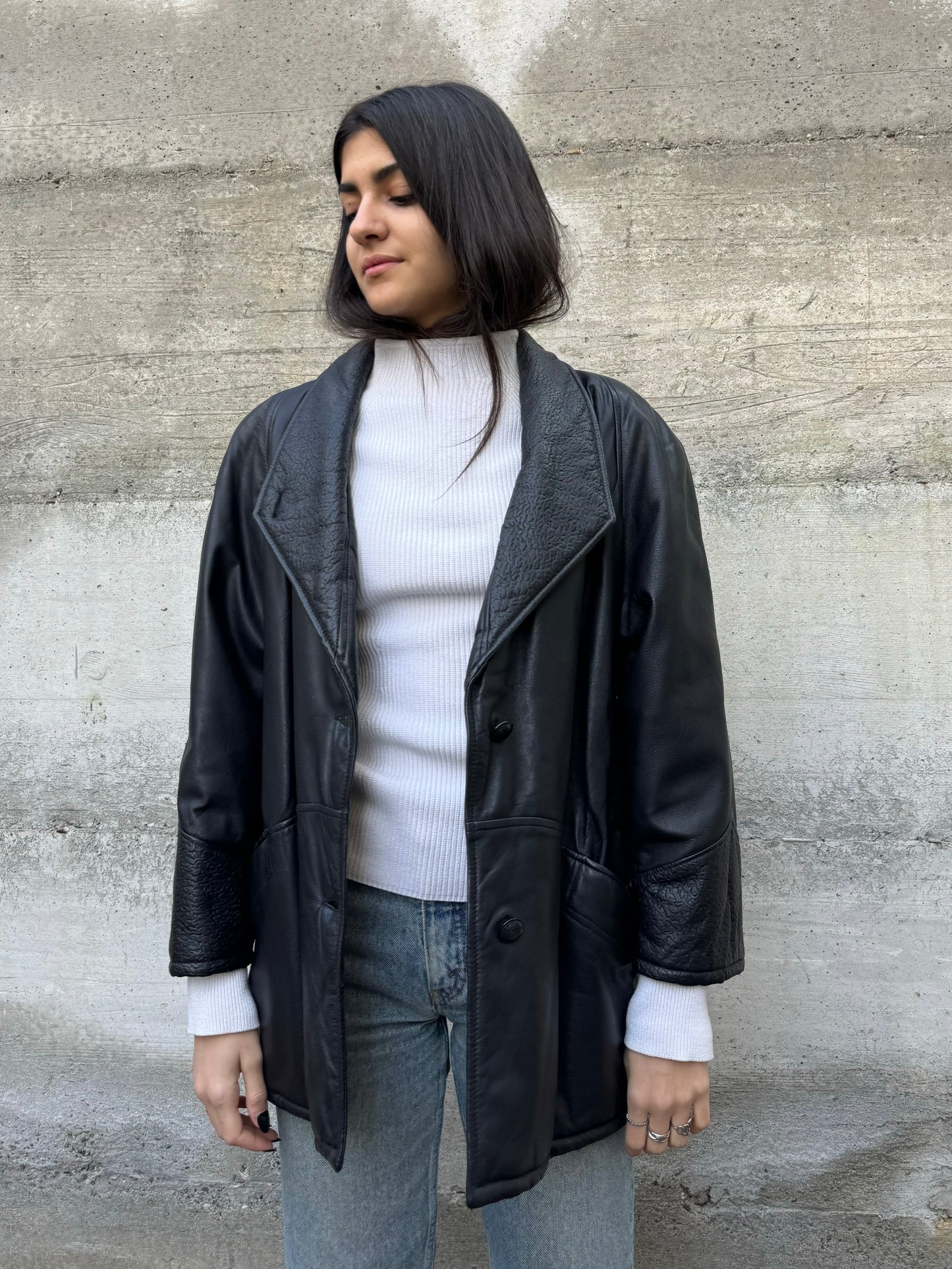 Giacca donna 80s in vera pelle nappata con dettagli lavorati