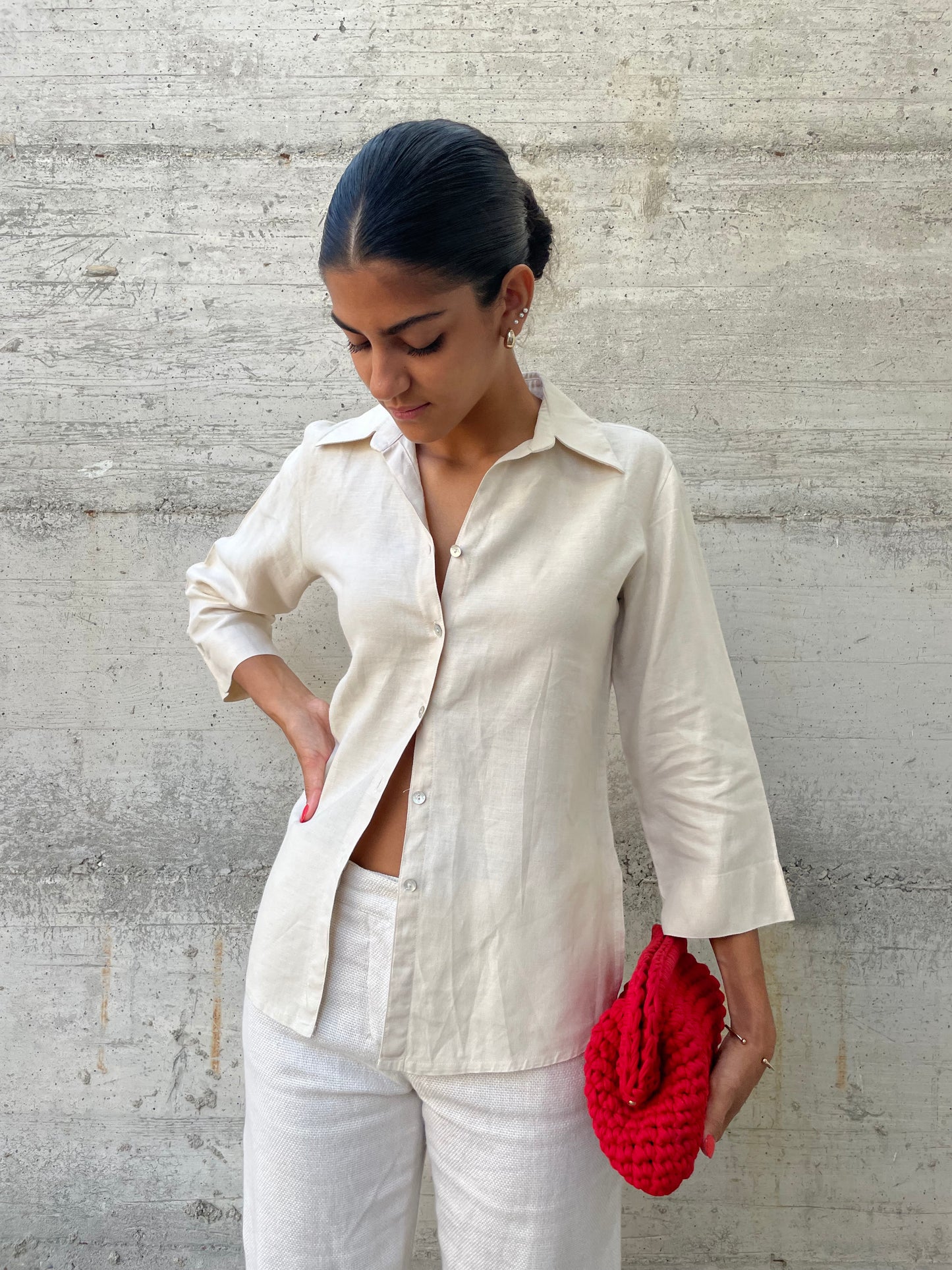 Camicia 100% lino sabbia manica a 3/4 - taglia S