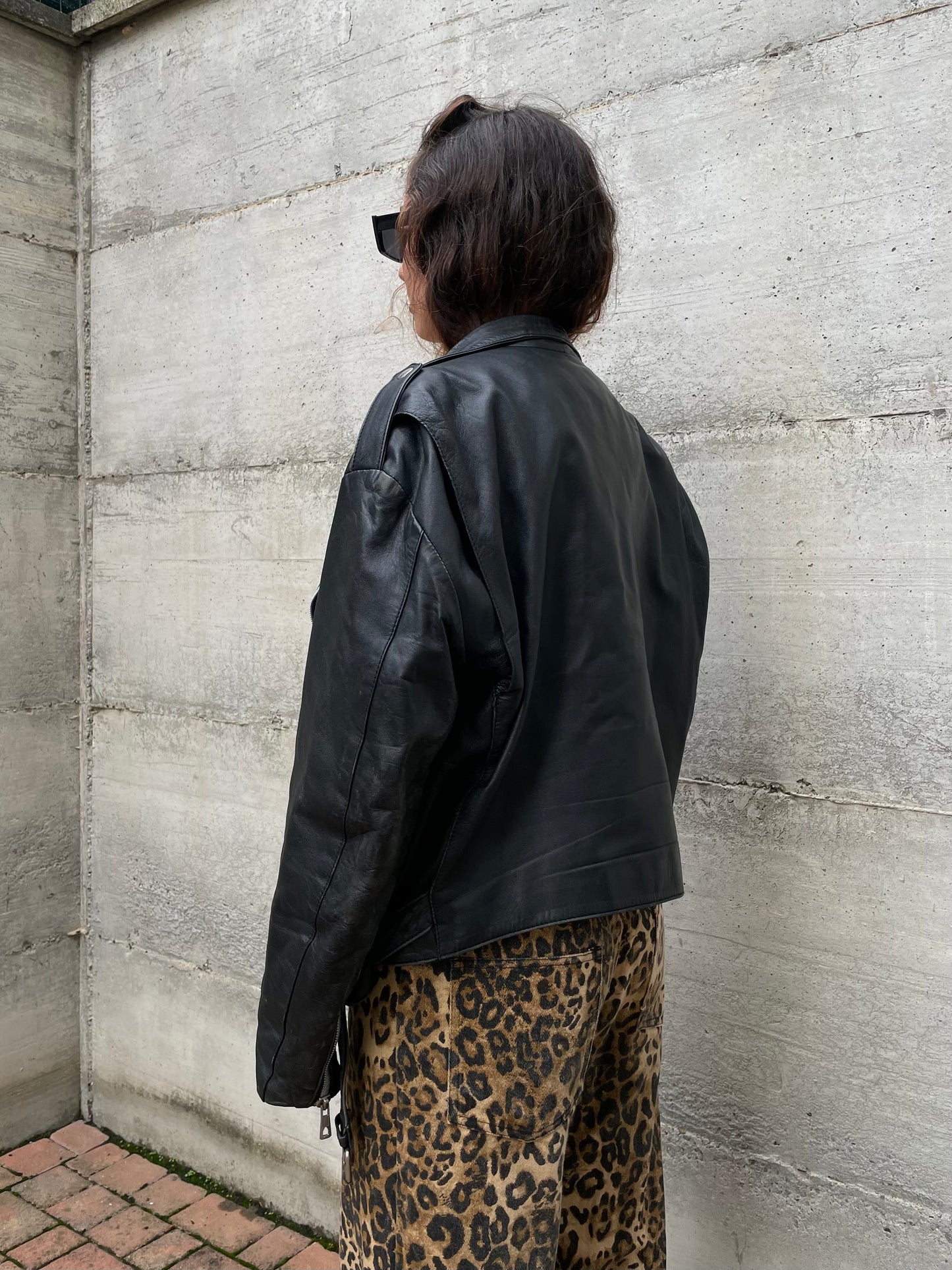 Chiodo vintage vera pelle nero, in nappa leggera, taglia XL