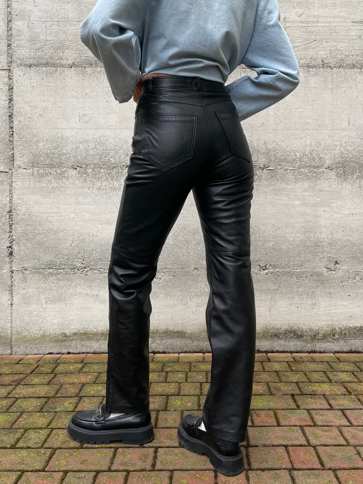 Pantalone vita alta nero in vera pelle - taglia 38/40it (XS/S)