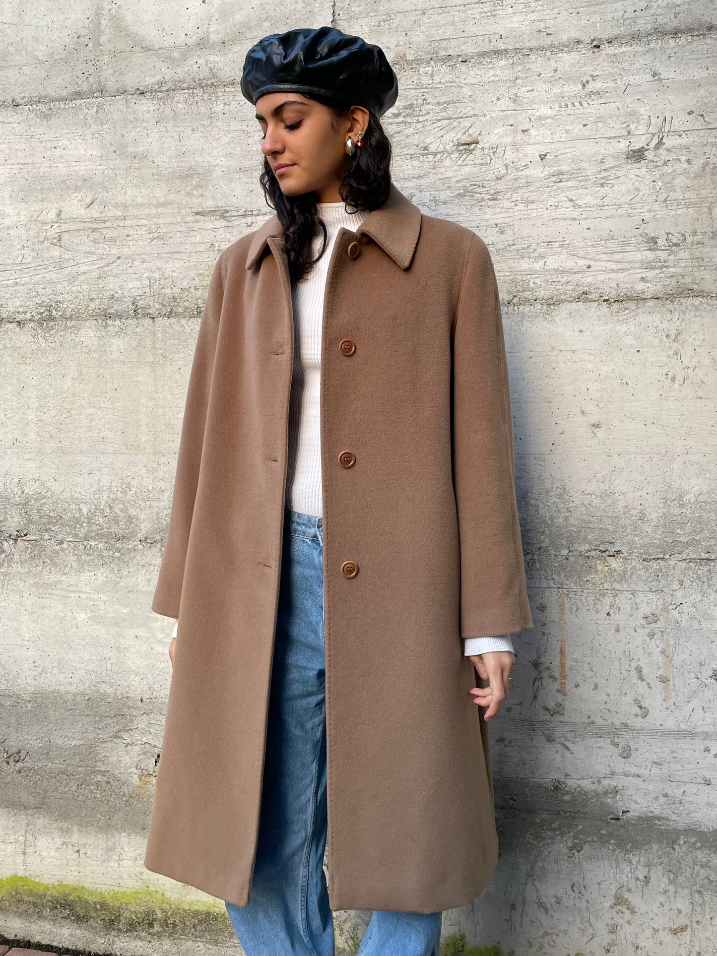 Cappotto sartoriale biscotto in pura lana vergine superfine