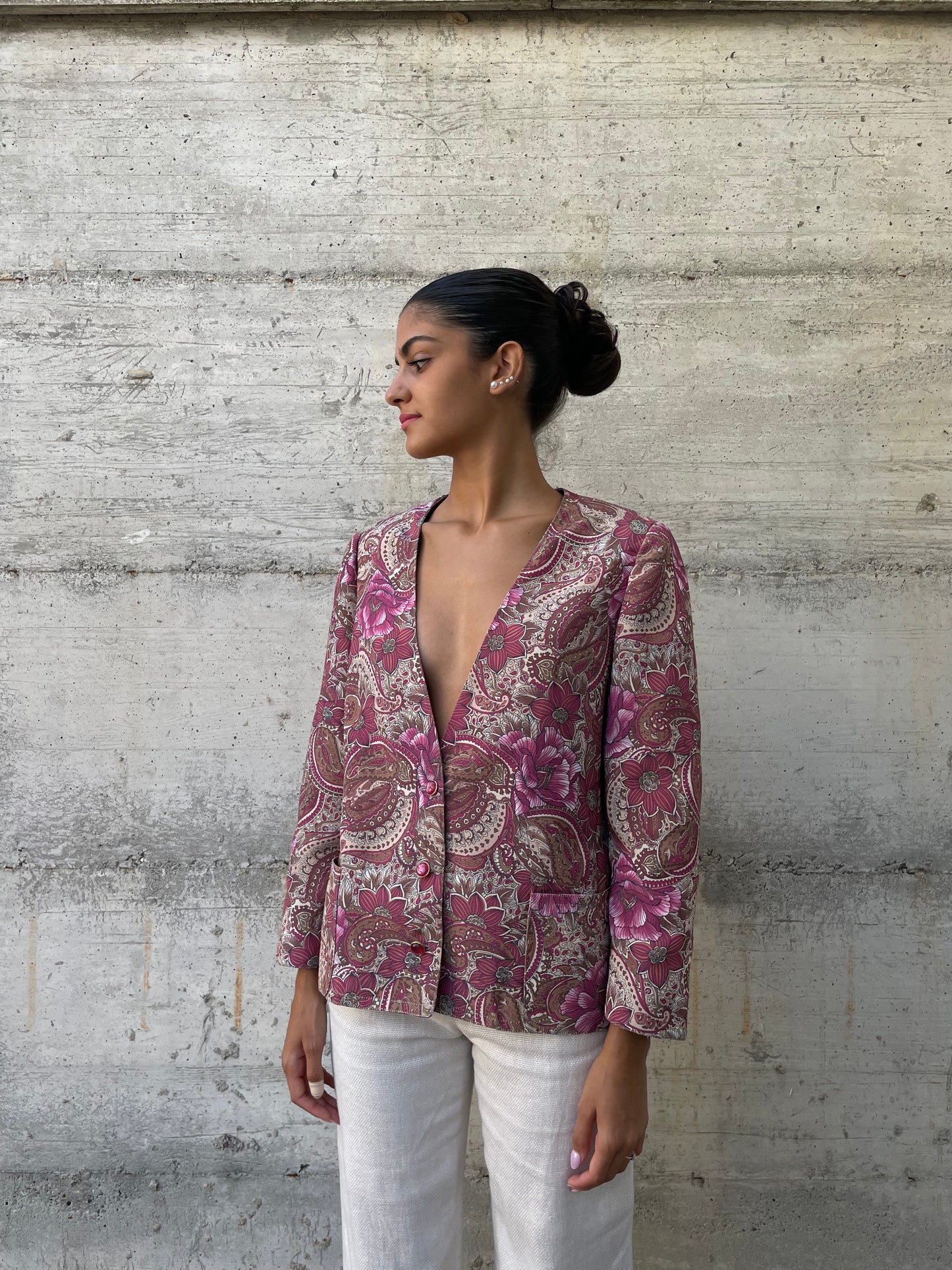 Blazer sartoriale in misto cotone fantasia - taglia M