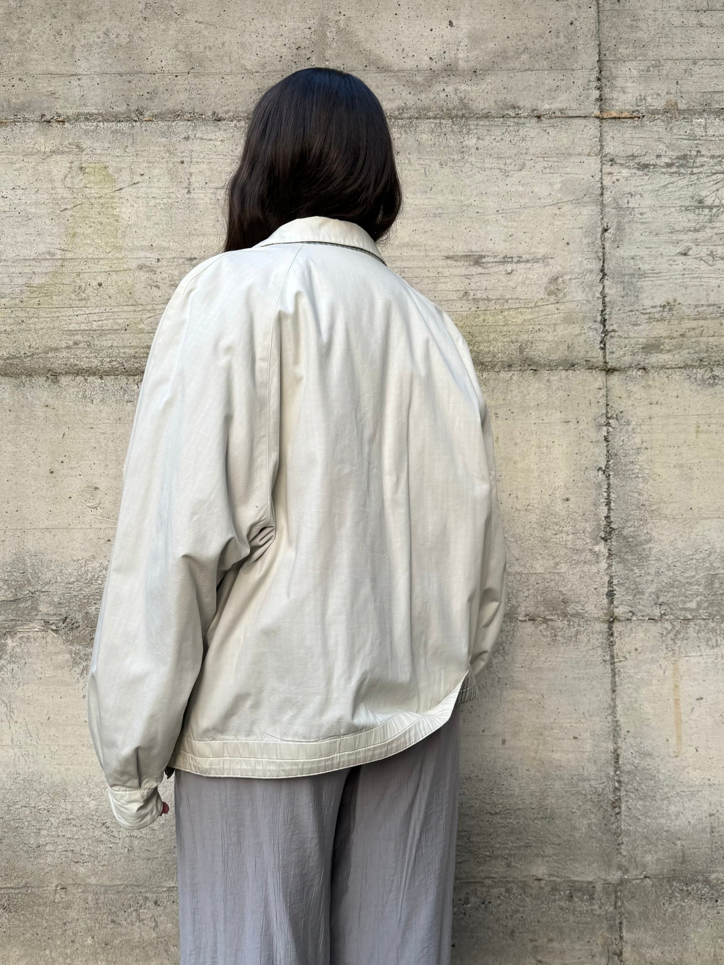 Bomber reversibile ghiaccio in 100% cotone, lato interno tartan sui toni del turchese