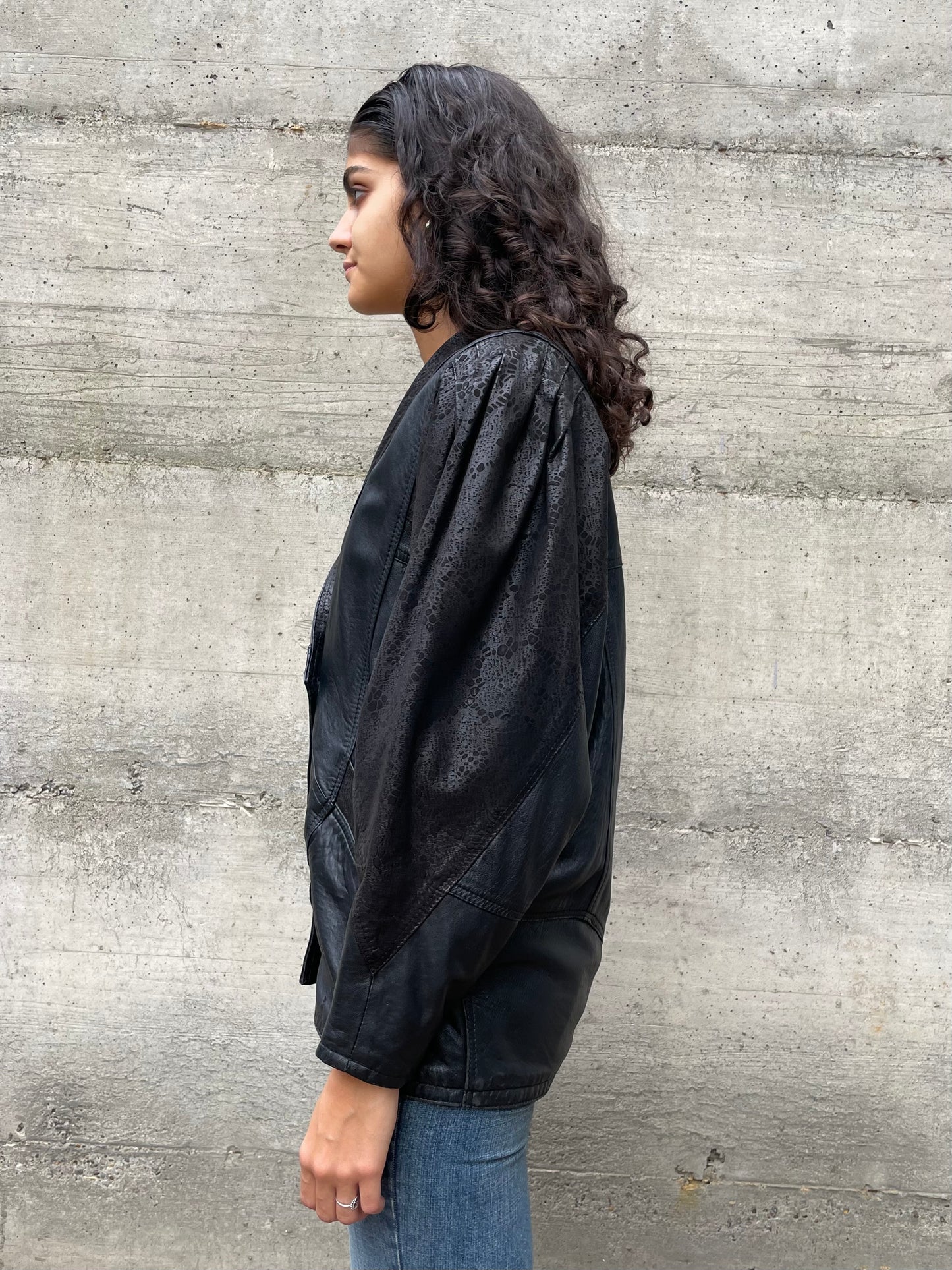 Giacca 80s lavorata in vera pelle nera - taglia M