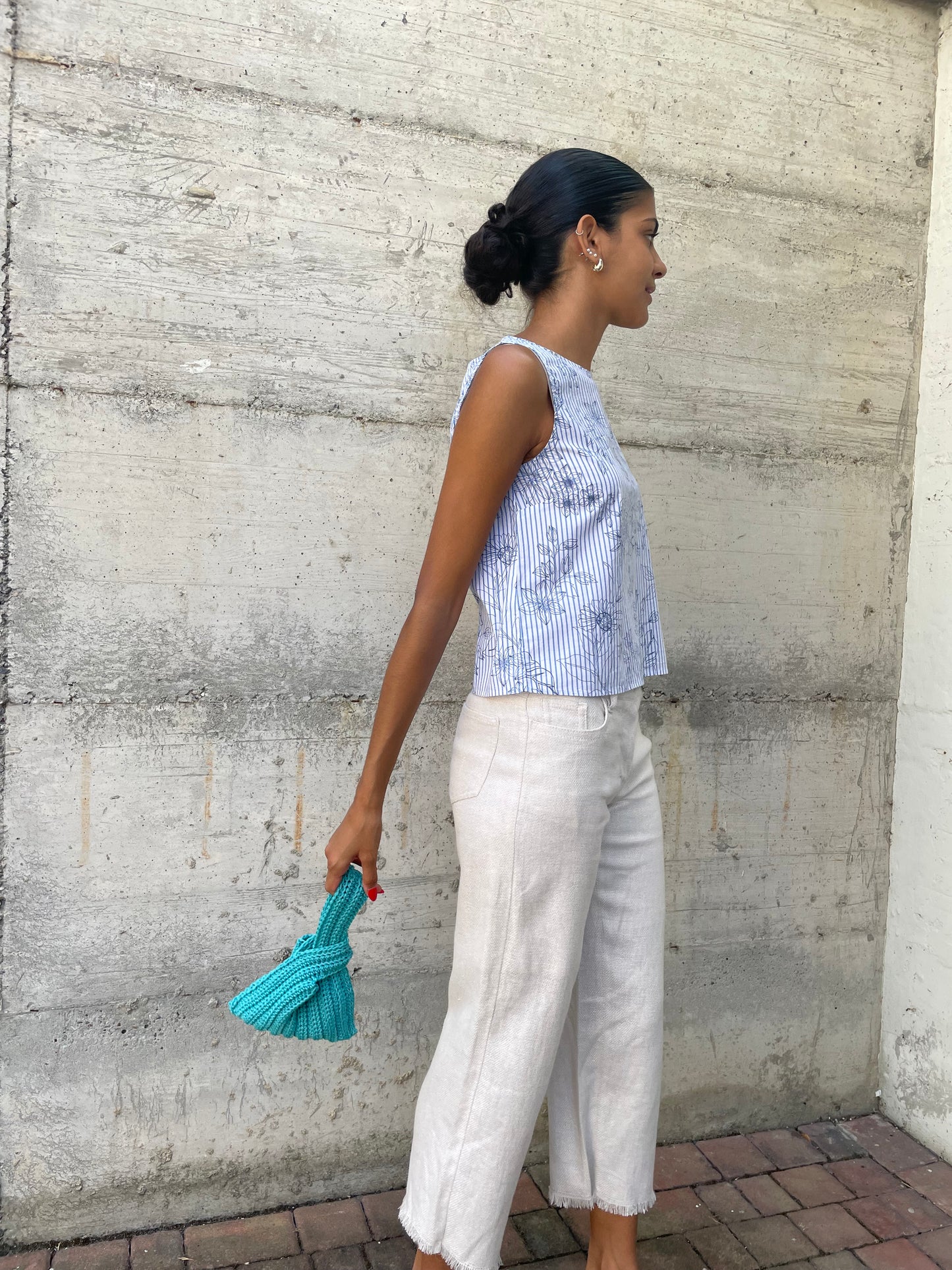 Top cropped in cotone vichy e pattern - taglia S/M