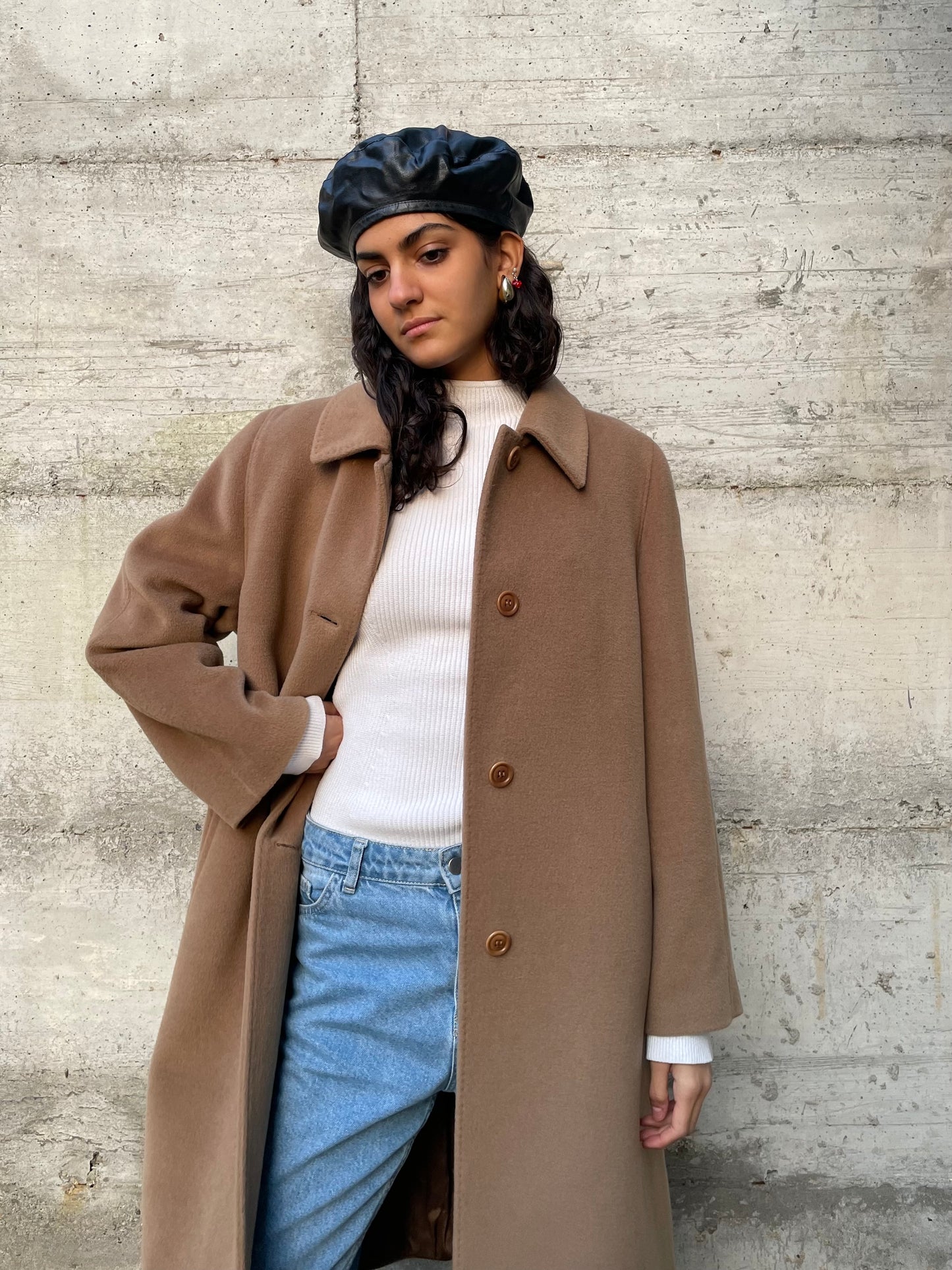 Cappotto sartoriale biscotto in pura lana vergine superfine