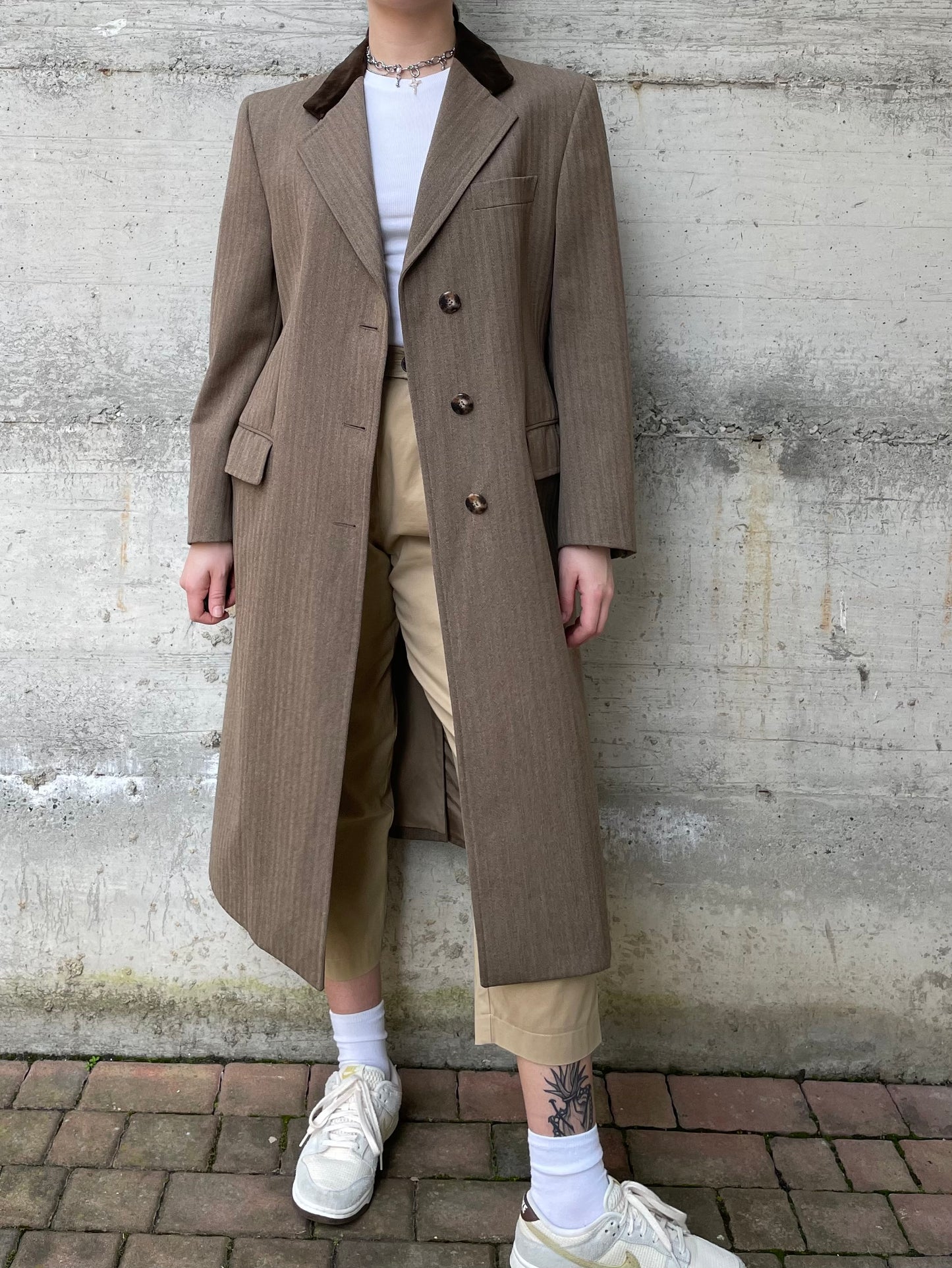 Soprabito cachi gessato mezza stagione 100% lana - 44it donna