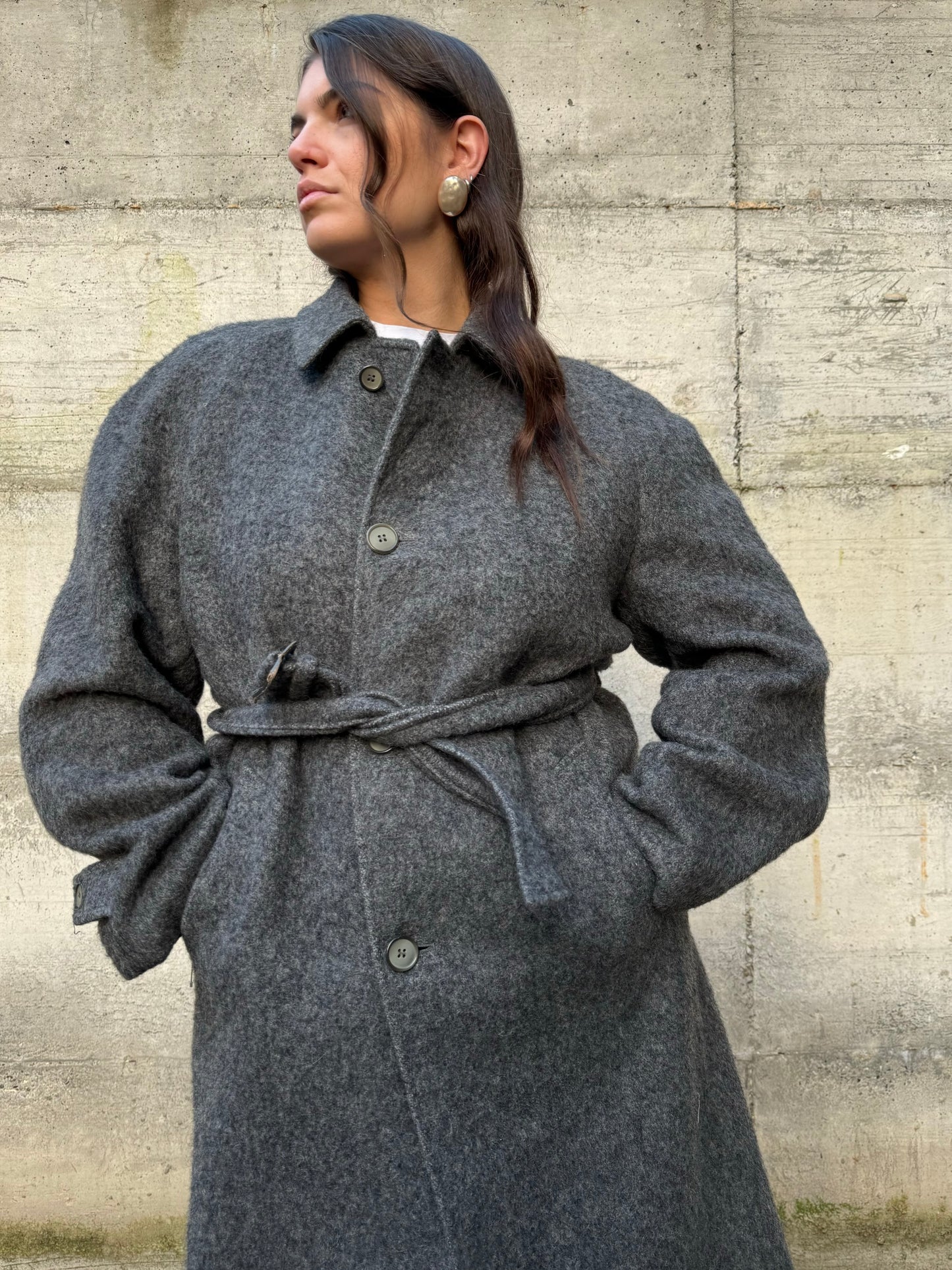 Cappotto lungo sartoriale grigio in misto lana e alpaca