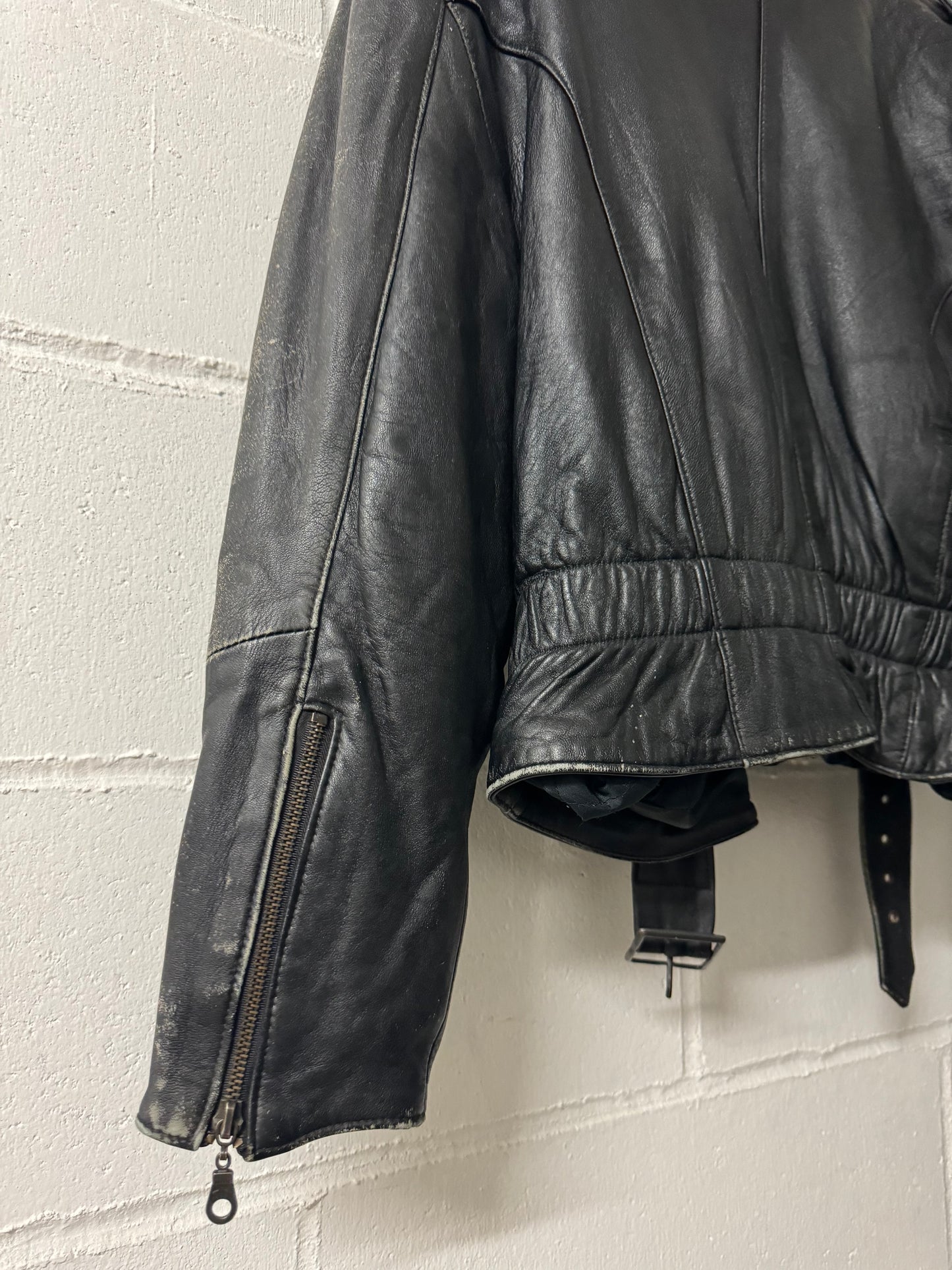 Bomber crop 80s in vera pelle nappata effetto used