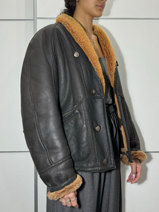 Bomber in montone Shearling testa di moro, taglia 48it uomo