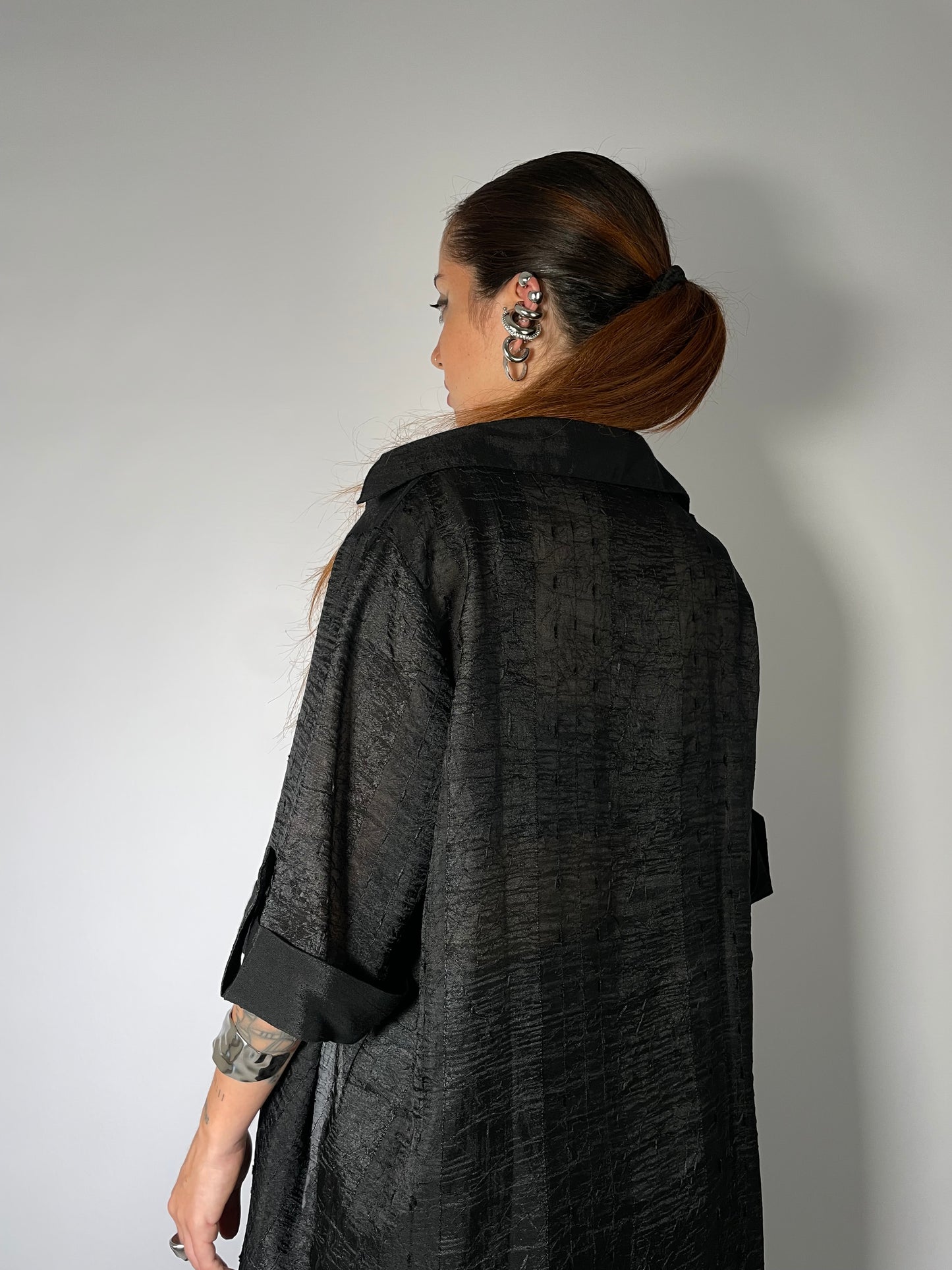 Maxi camicia sheer nera 100% viscosa - taglia unica