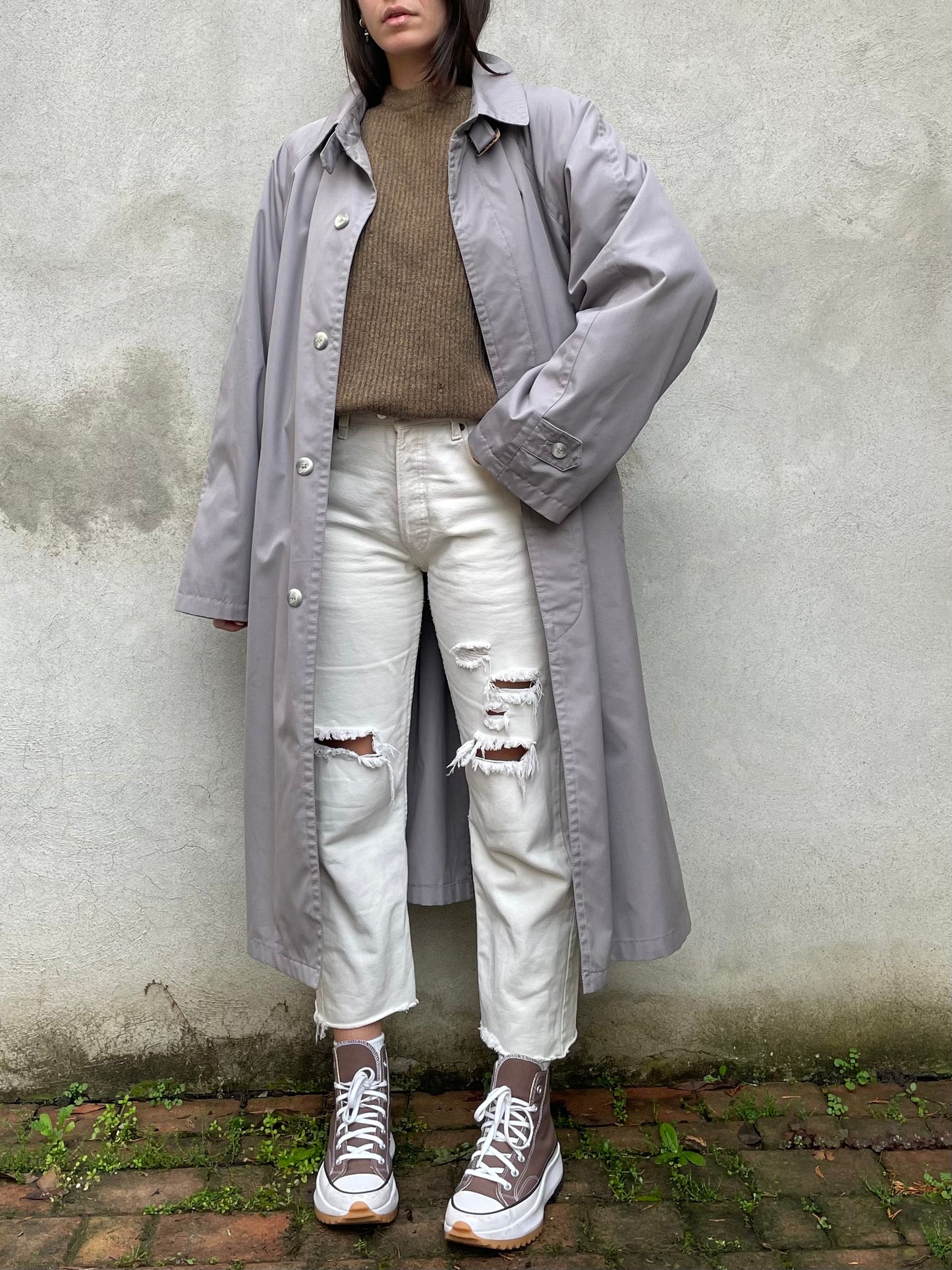 Trenchcoat lungo monopetto glicine