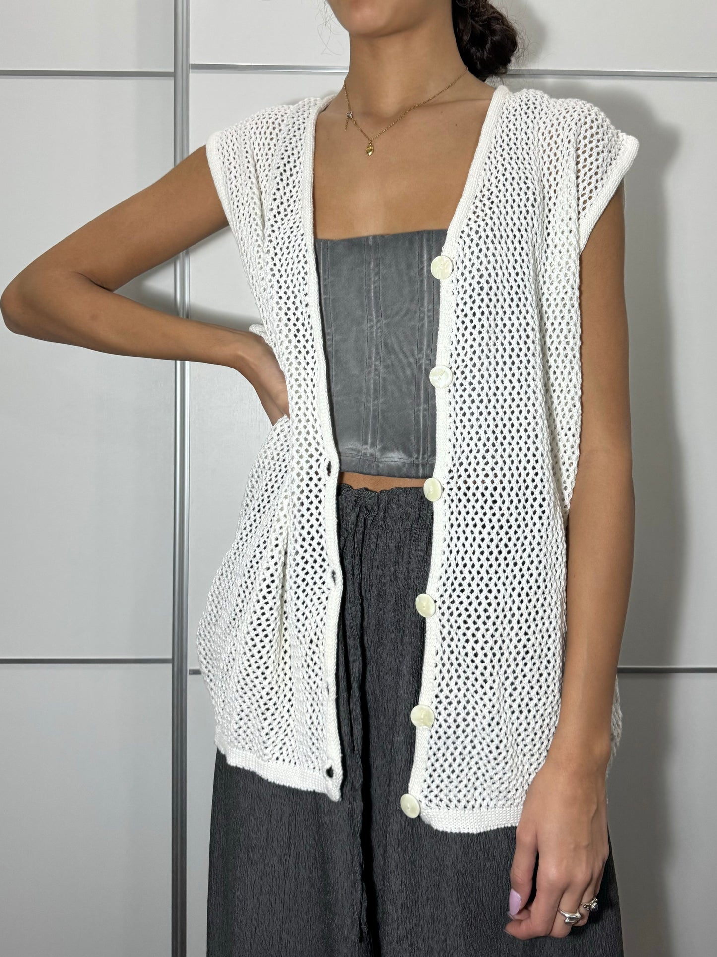 Gilet cardigan a rete oversize 100% cotone