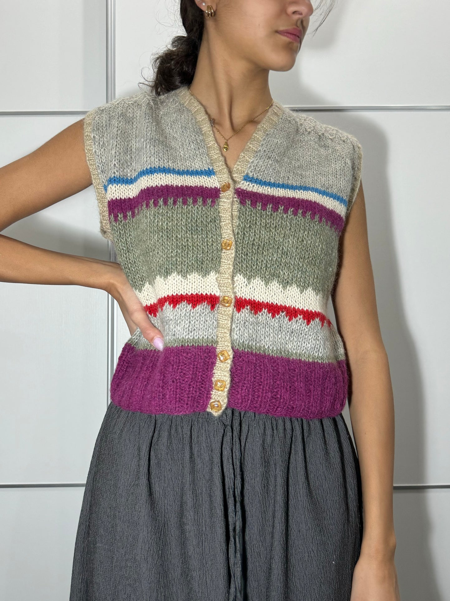 Gilet cropped crochet multicolor in lana