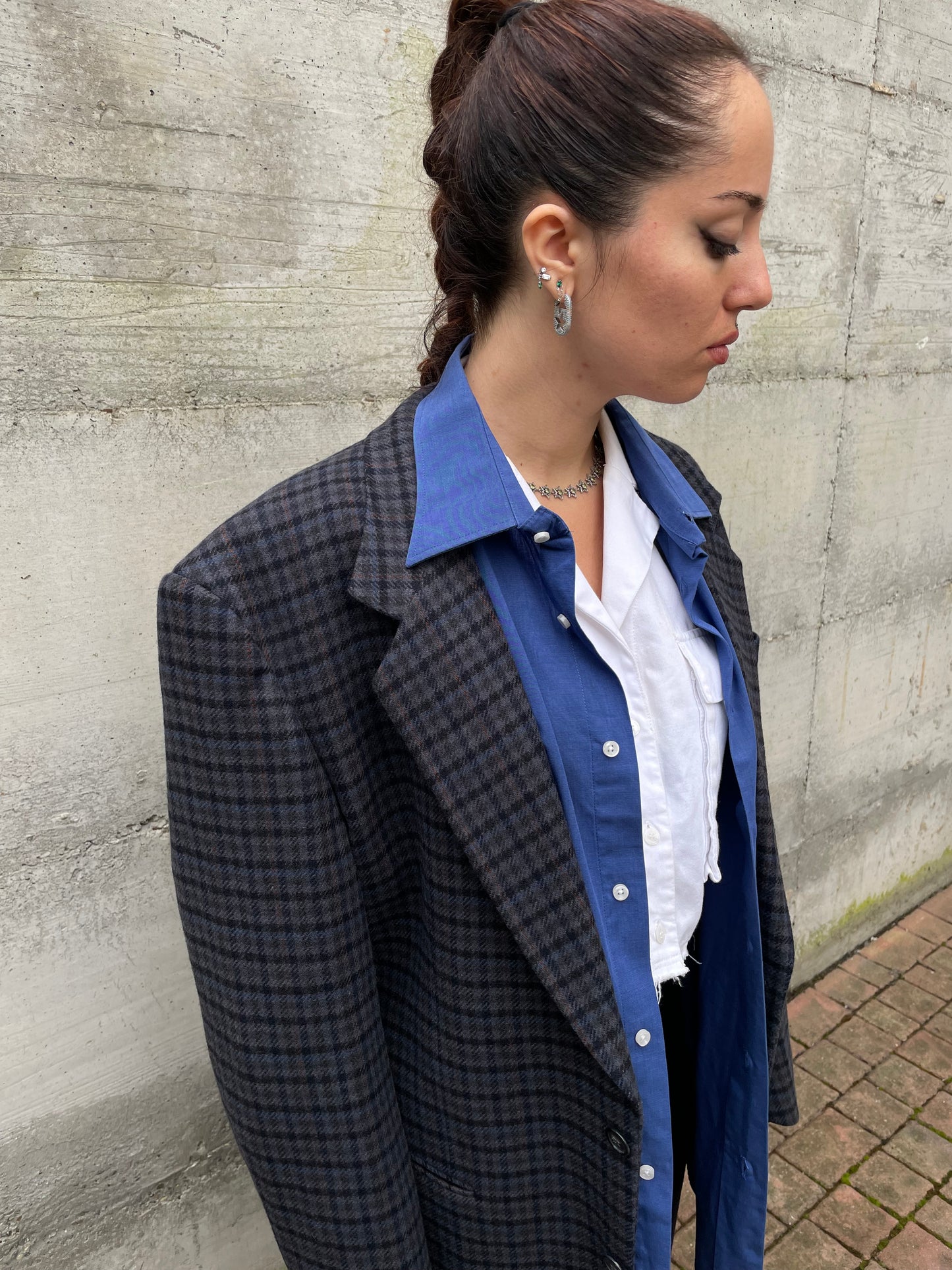 Blazer maschile tartan in misto lana e cashmere