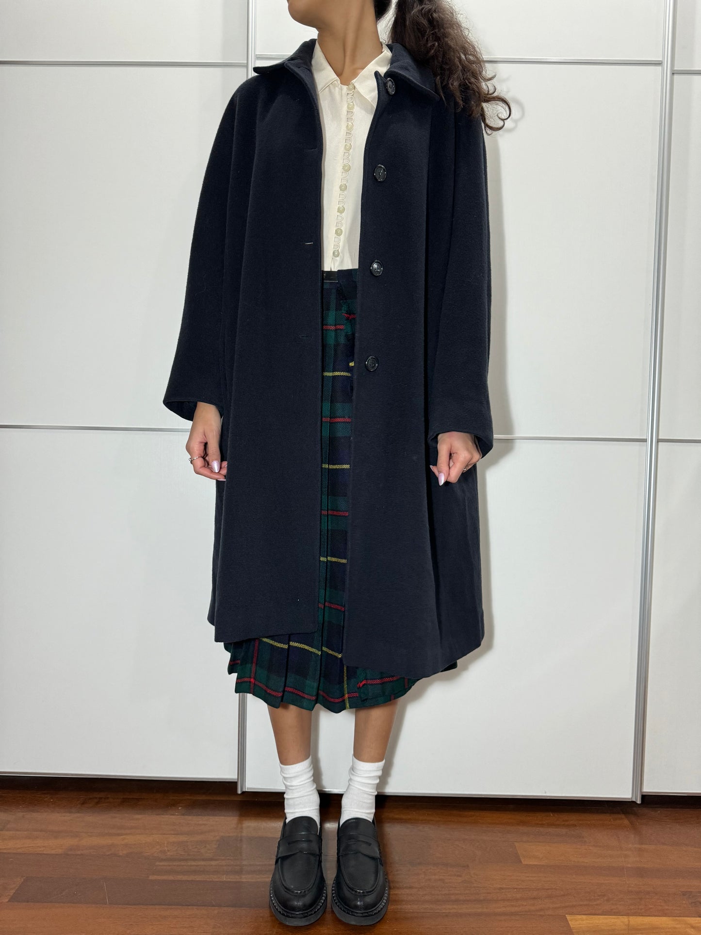 Cappotto monopetto sartoriale blu notte in misto lana vergine e cashmere