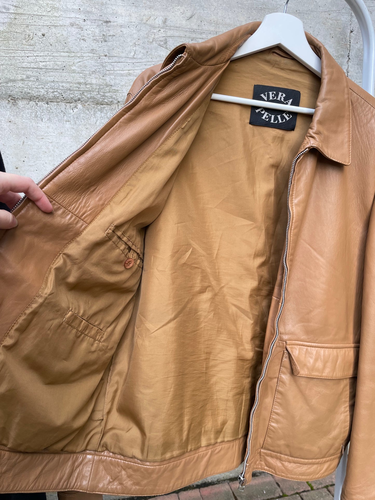 Biker liscio in nappa (vera pelle) biscotto - taglia M/L uomo