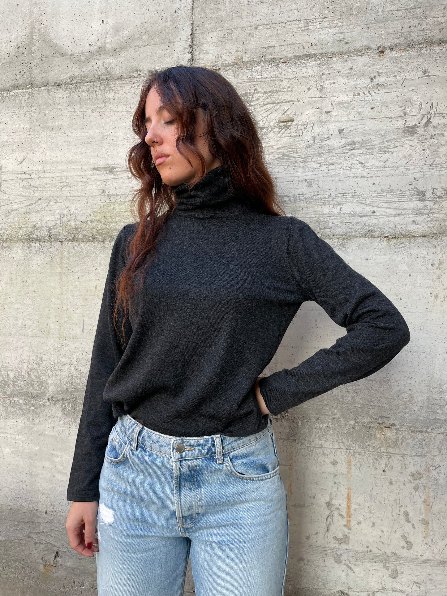 Dolcevita leggero 100% lana vergine grigio scuro - taglia M