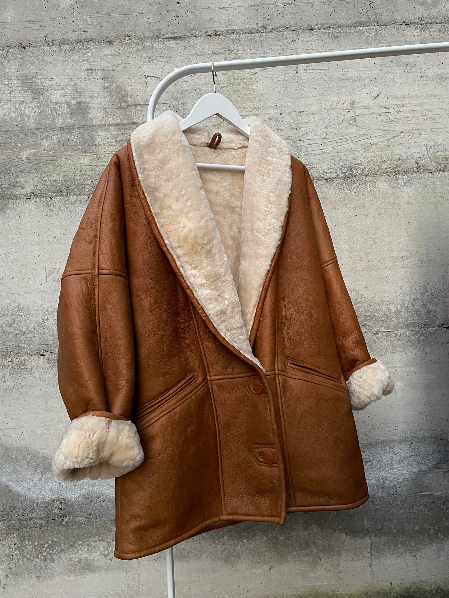 Montone originale Shearling in pelle caramello - taglia 46it donna