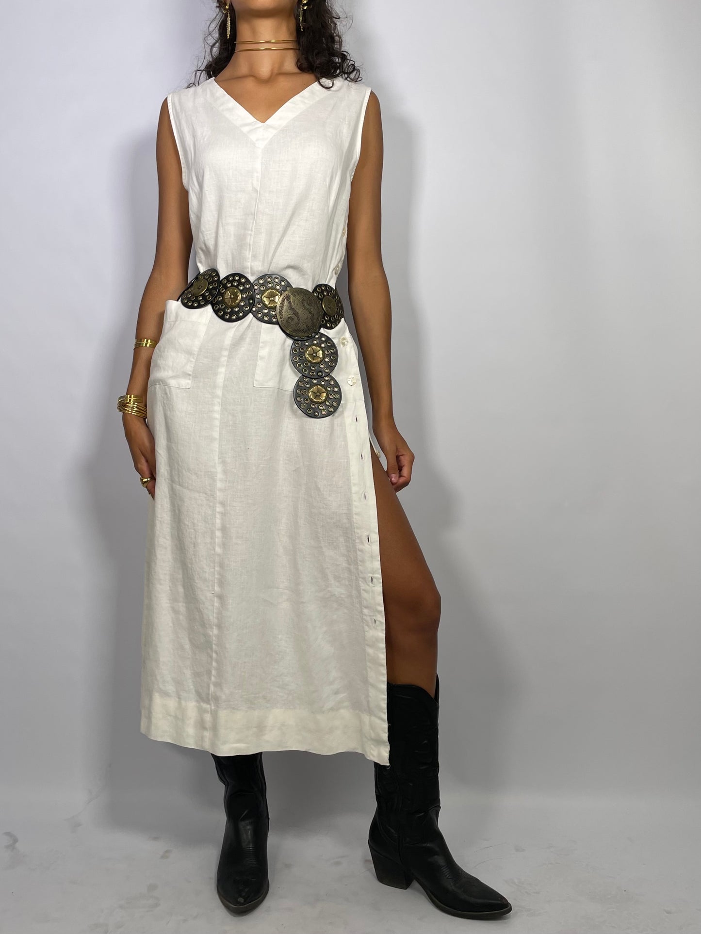 Abito midi sartoriale 100% lino bianco - Alba Fornari - taglia M