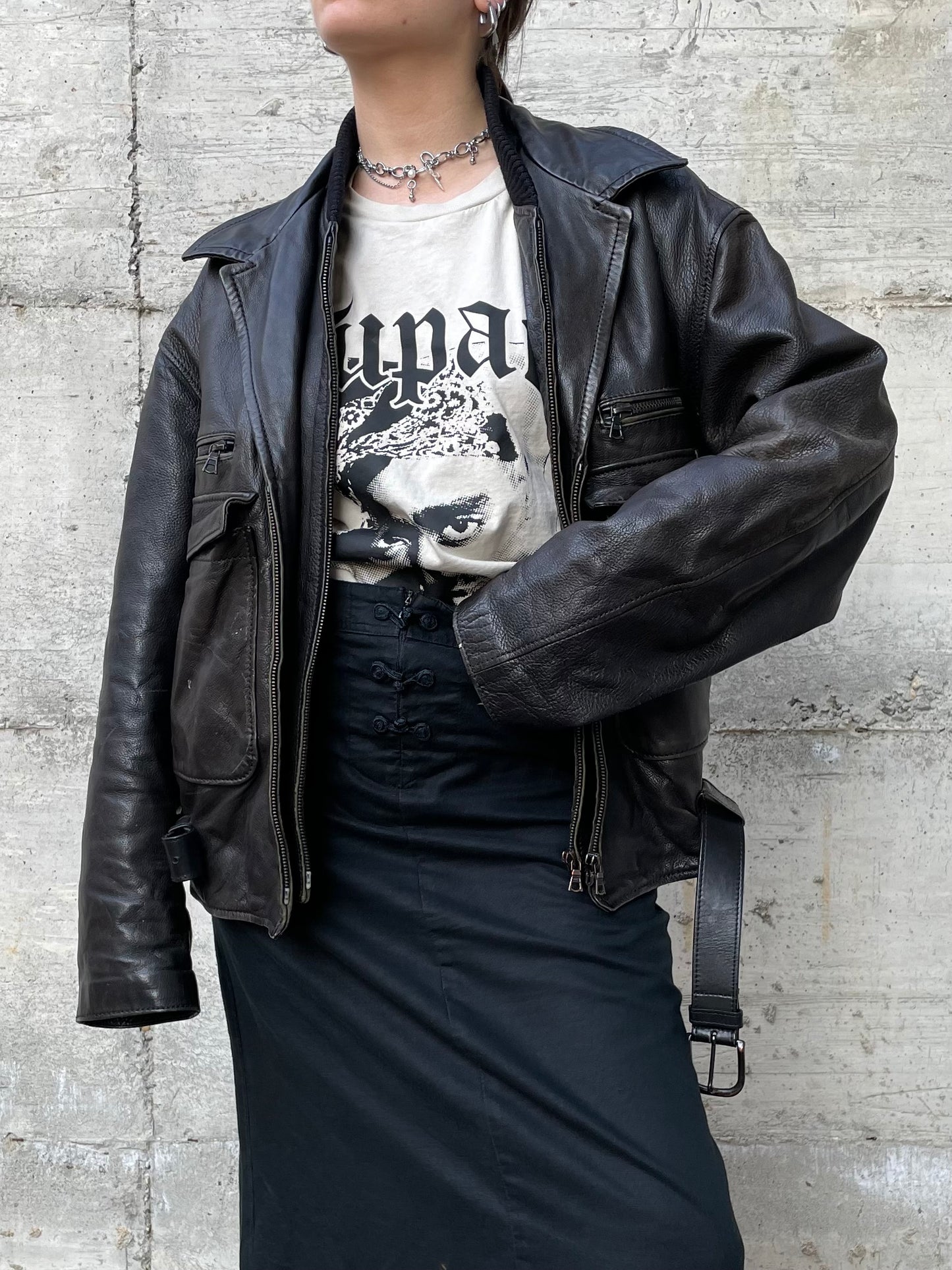 Chiodo vintage distressed in vera pelle - L uomo