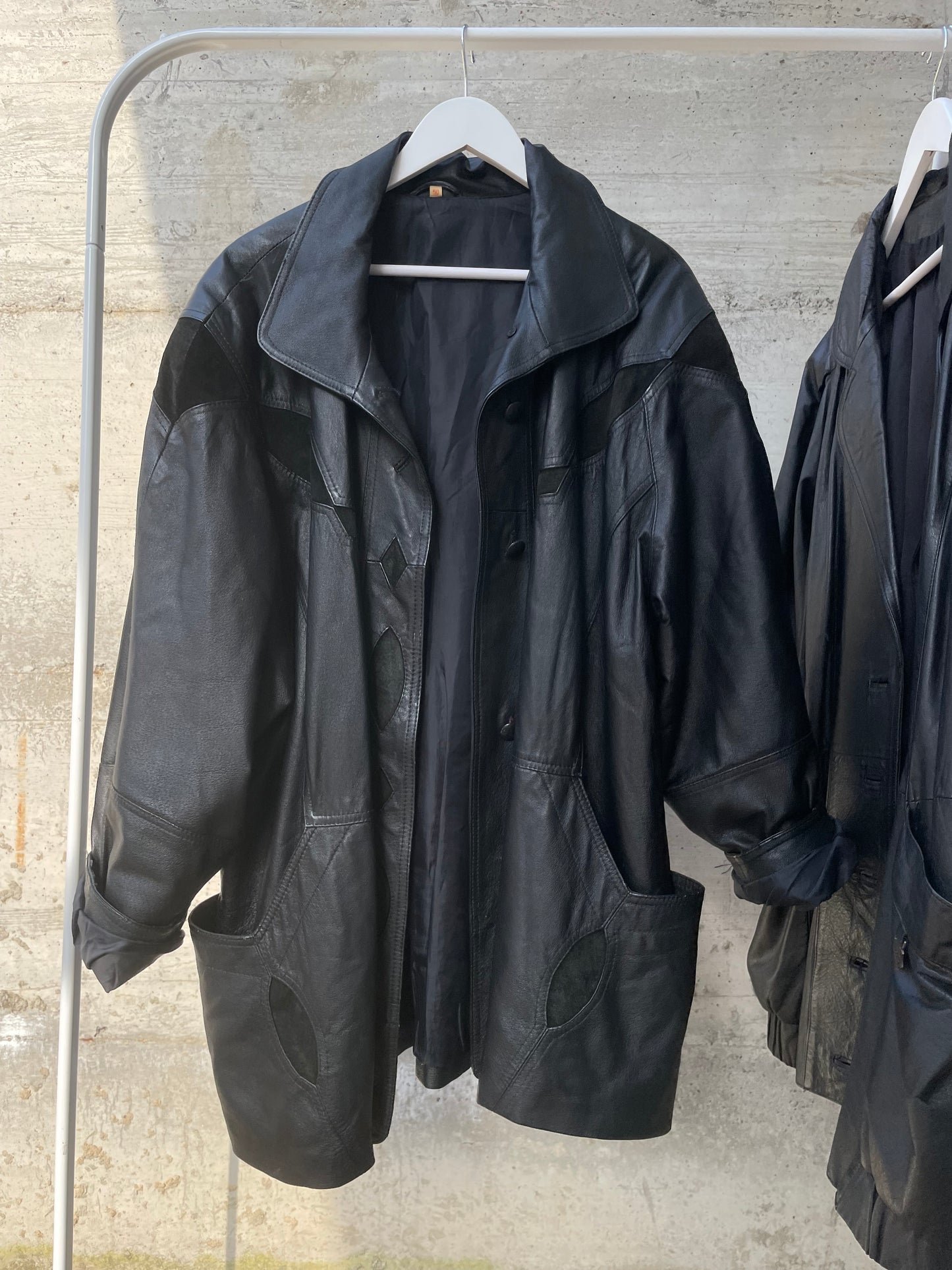 Giacca 80s vera pelle nera - inserti camoscio