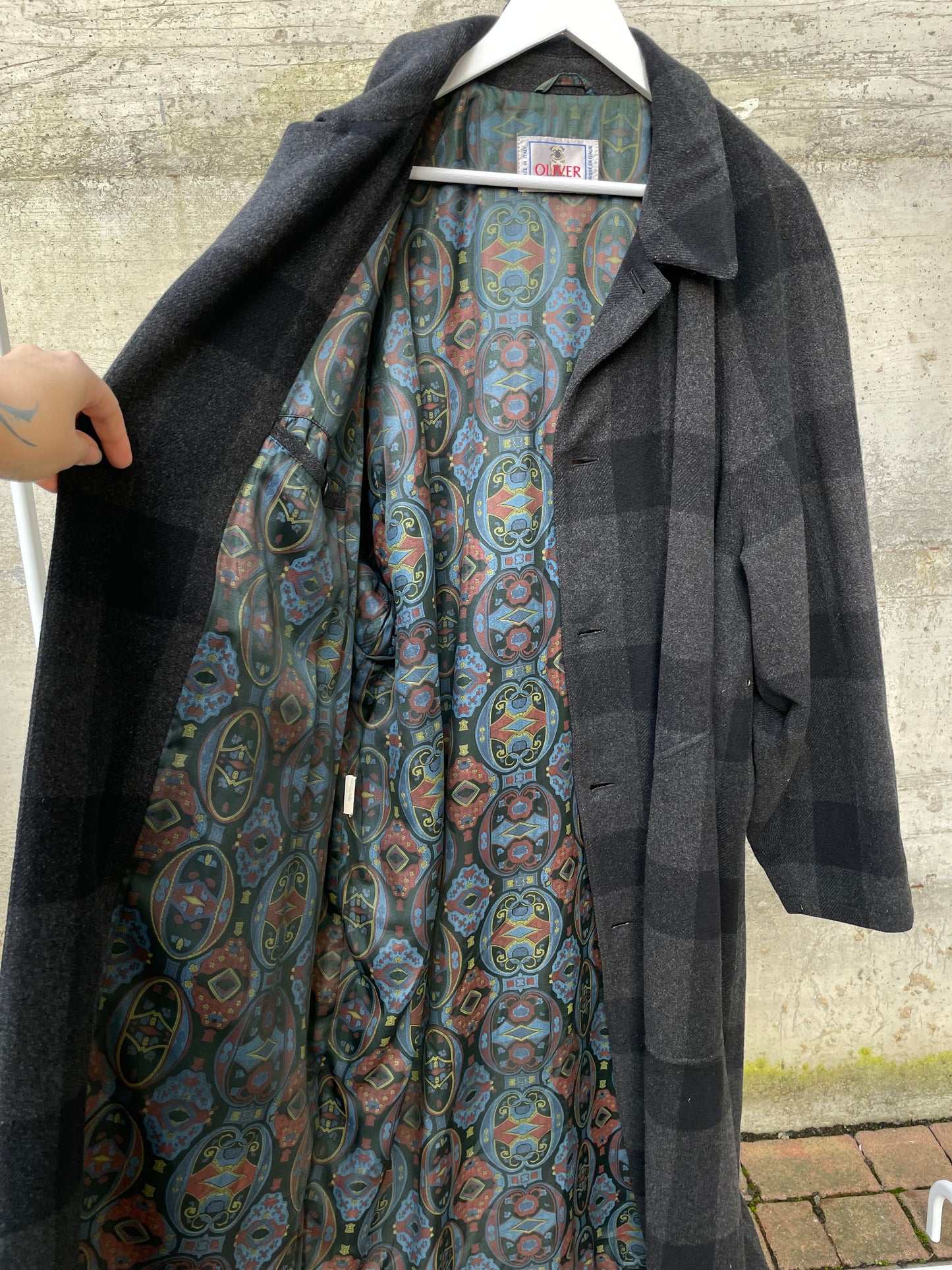 Cappotto Oliver by Valentino tartan grigio scuro, 100% lana - taglia M uomo