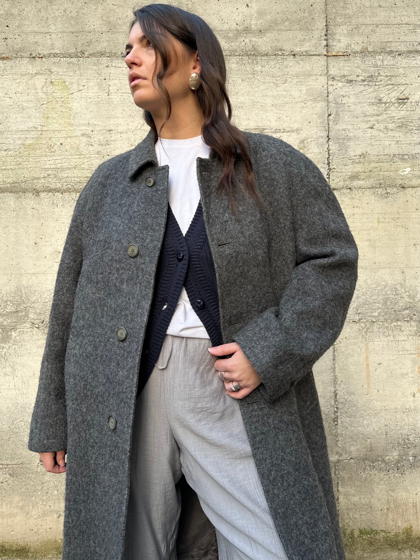 Cappotto lungo sartoriale grigio in misto lana e alpaca