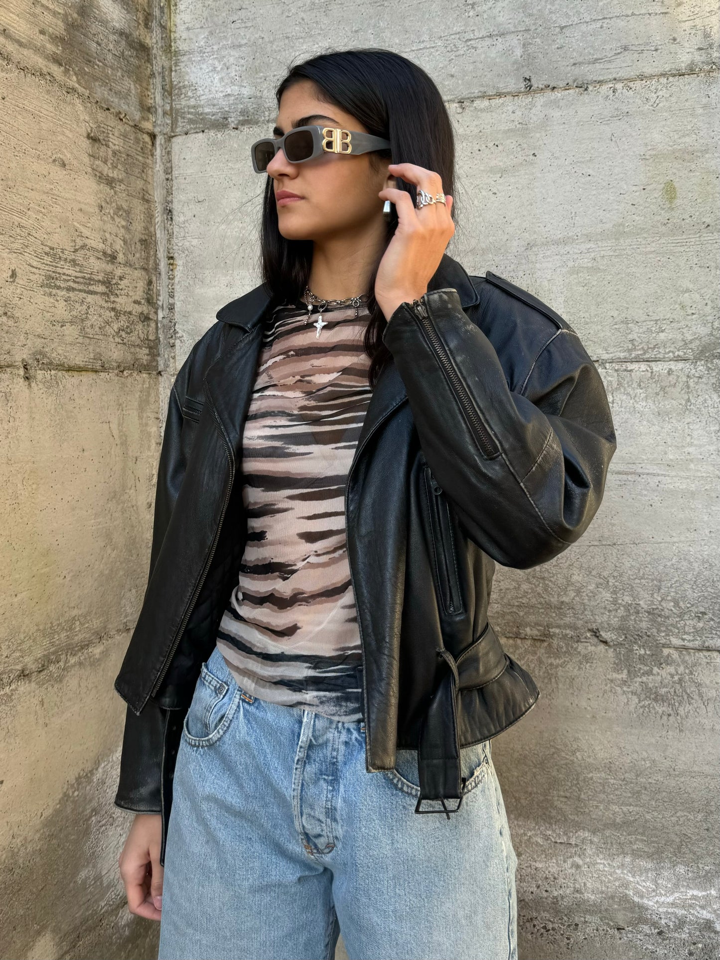 Bomber crop 80s in vera pelle nappata effetto used