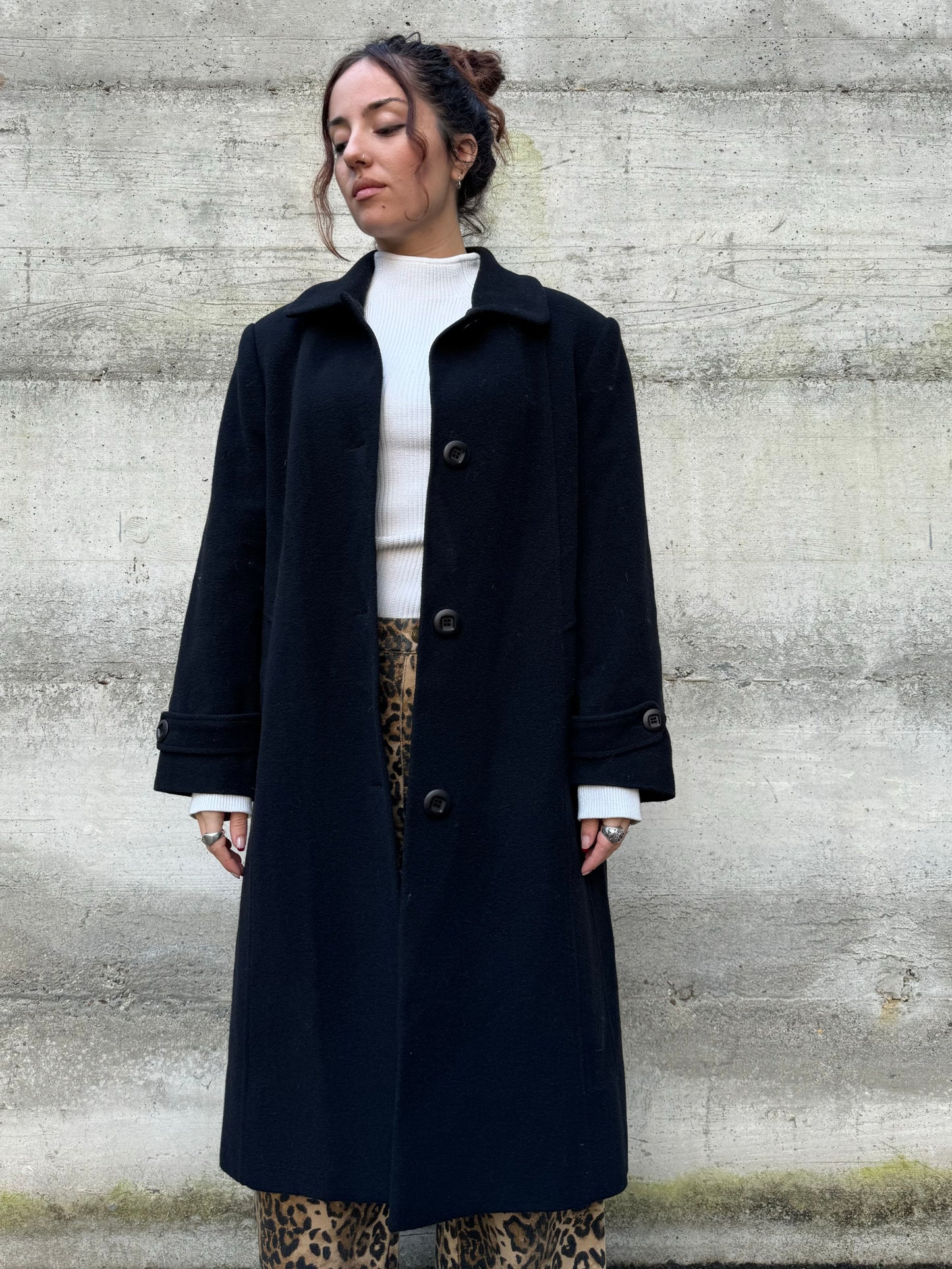 Cappotto sartoriale donna monopetto nero, in misto lana e cashmere