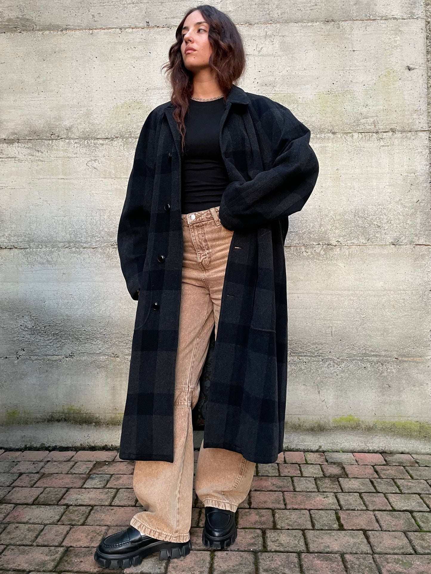 Cappotto Oliver by Valentino tartan grigio scuro, 100% lana - taglia M uomo